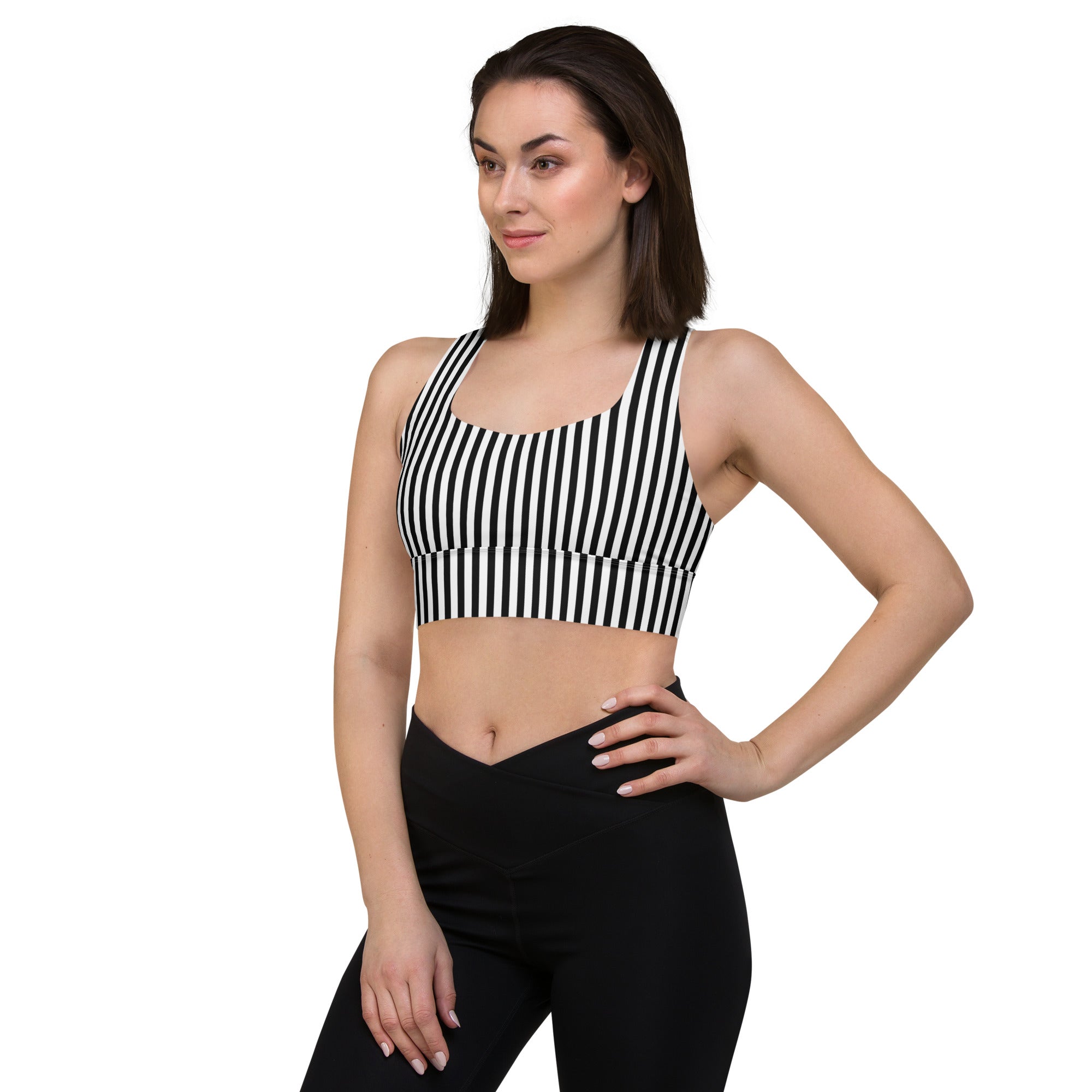 Longline sports bra Black and White Stripes