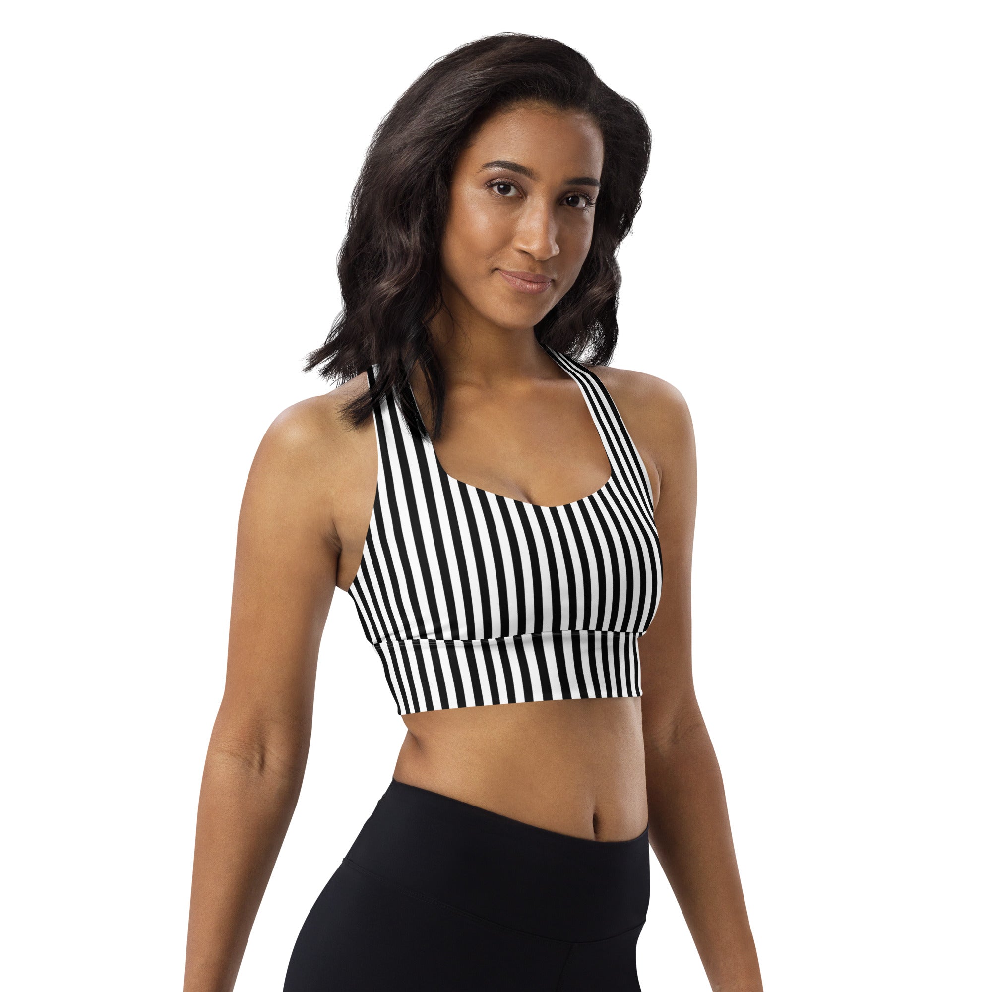Longline sports bra Black and White Stripes