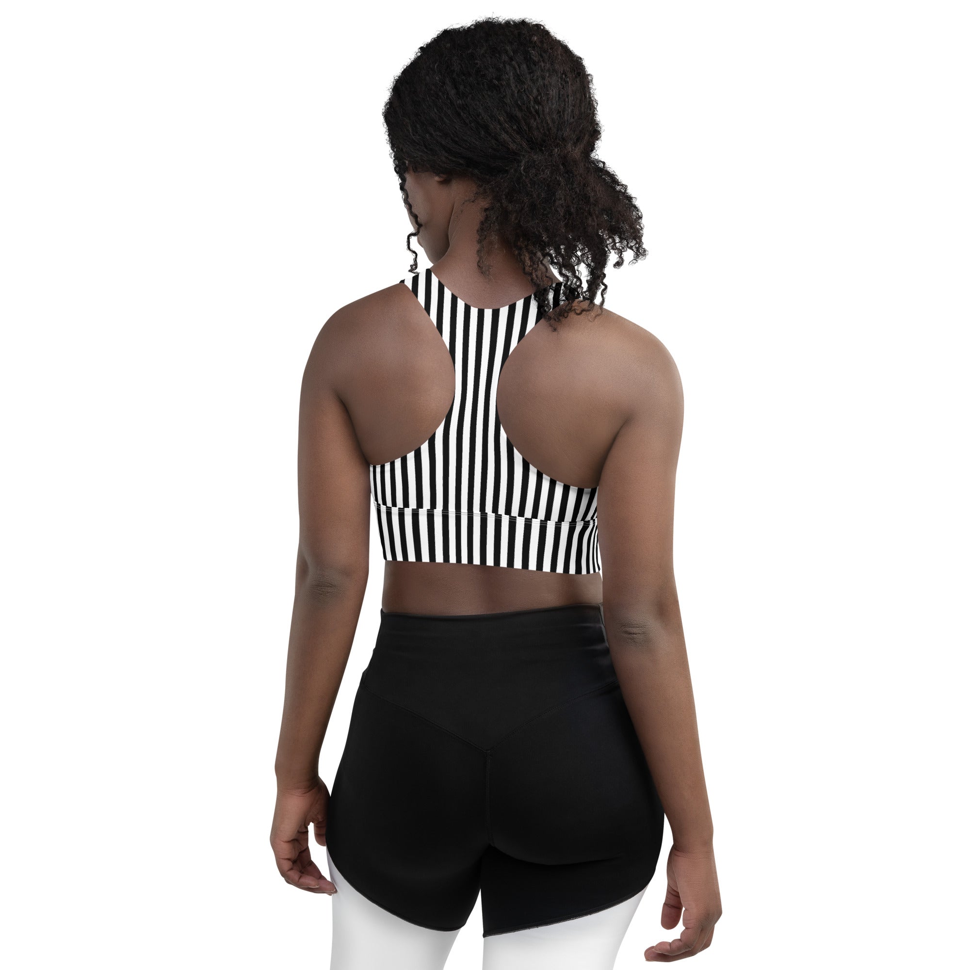 Longline sports bra Black and White Stripes