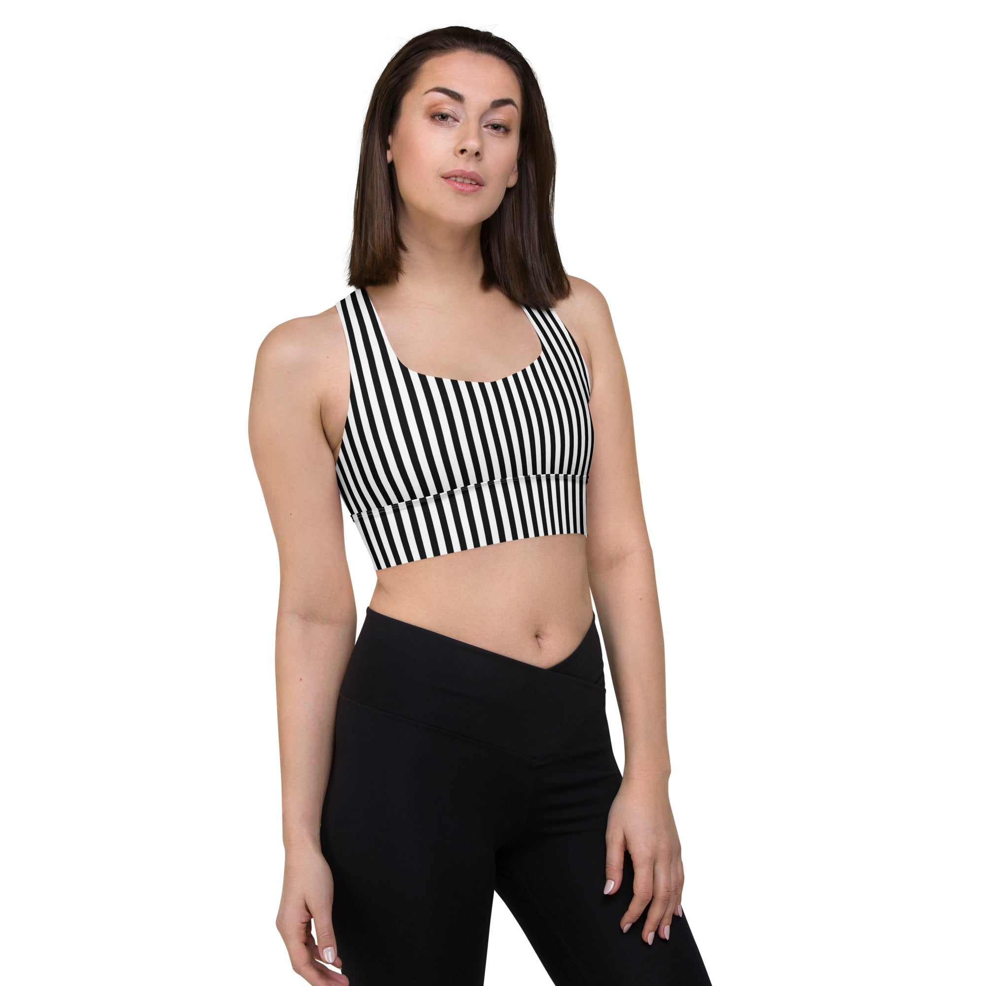 Longline sports bra Black and White Stripes