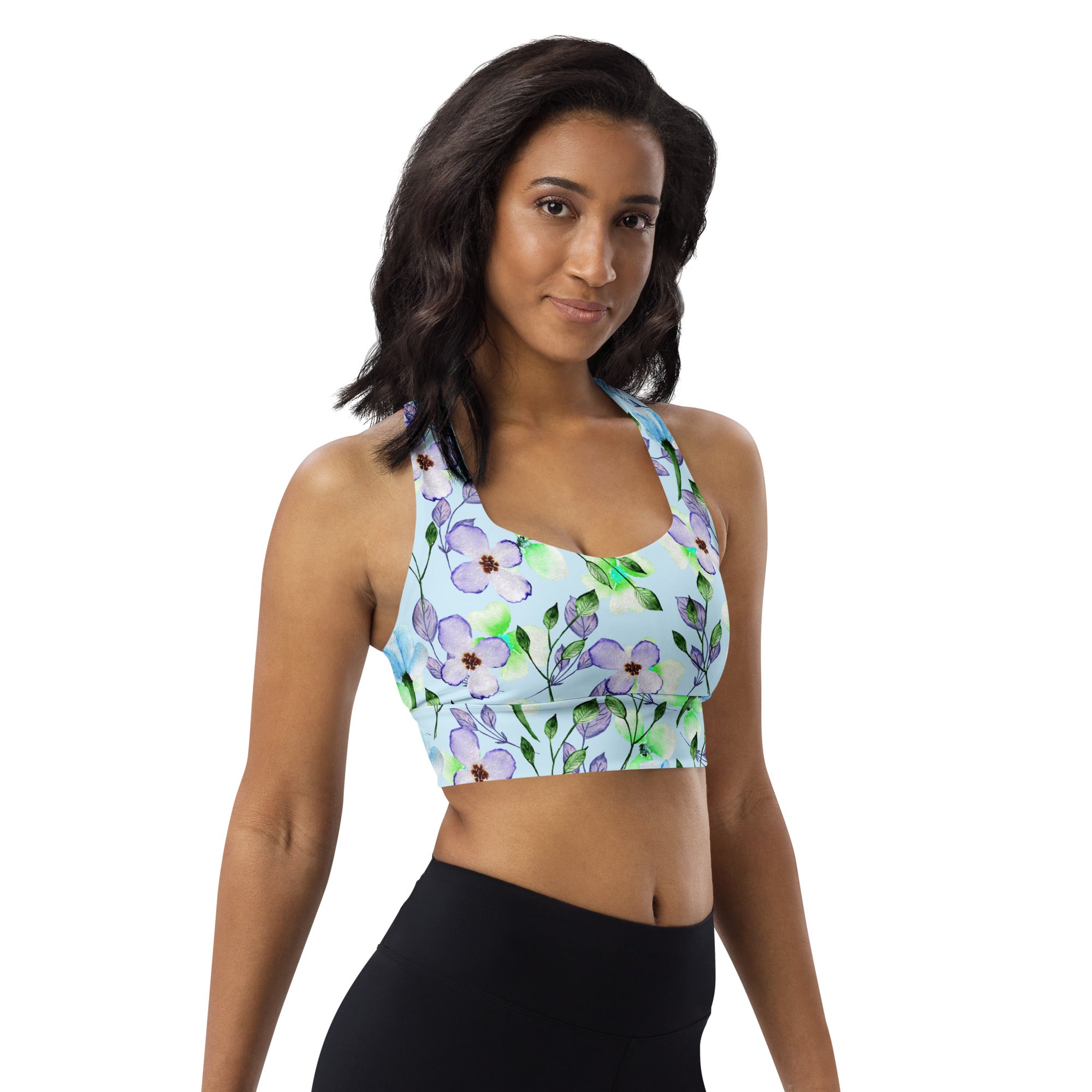Longline sports bra Summer Flowers Blue