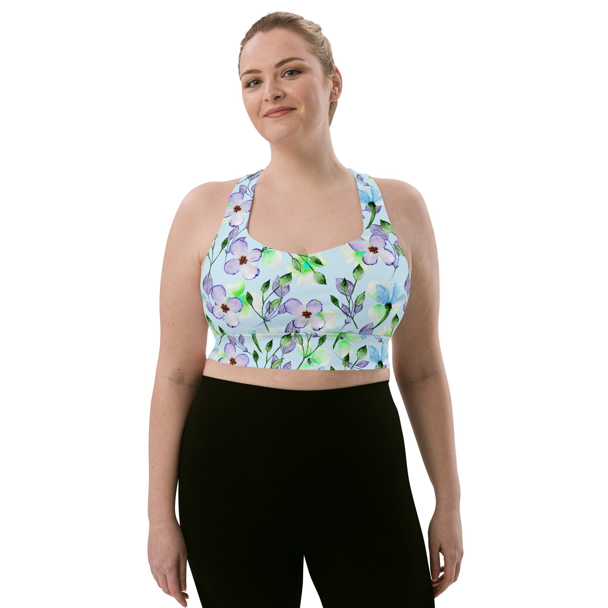 Longline sports bra Summer Flowers Blue