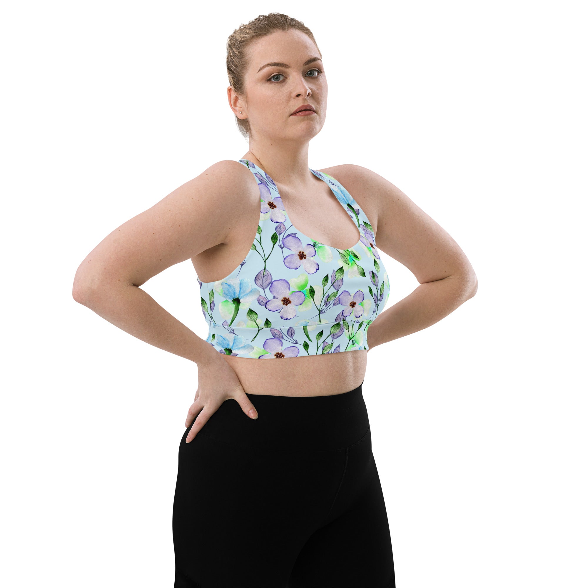 Longline sports bra Summer Flowers Blue