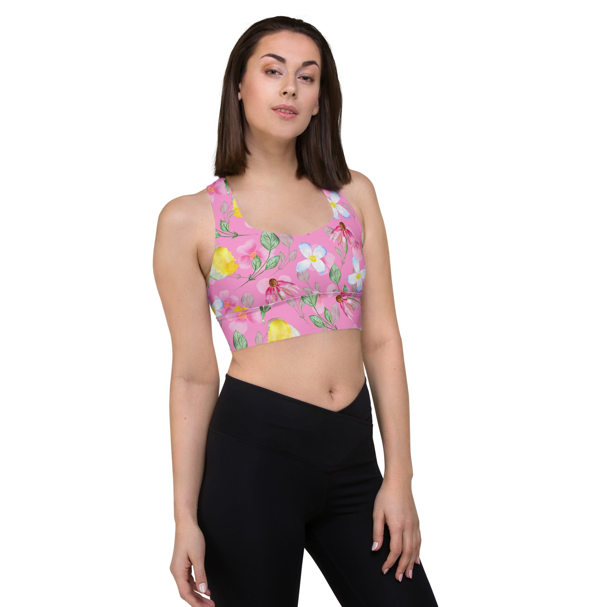 Longline sports bra Summer Flowers Pink
