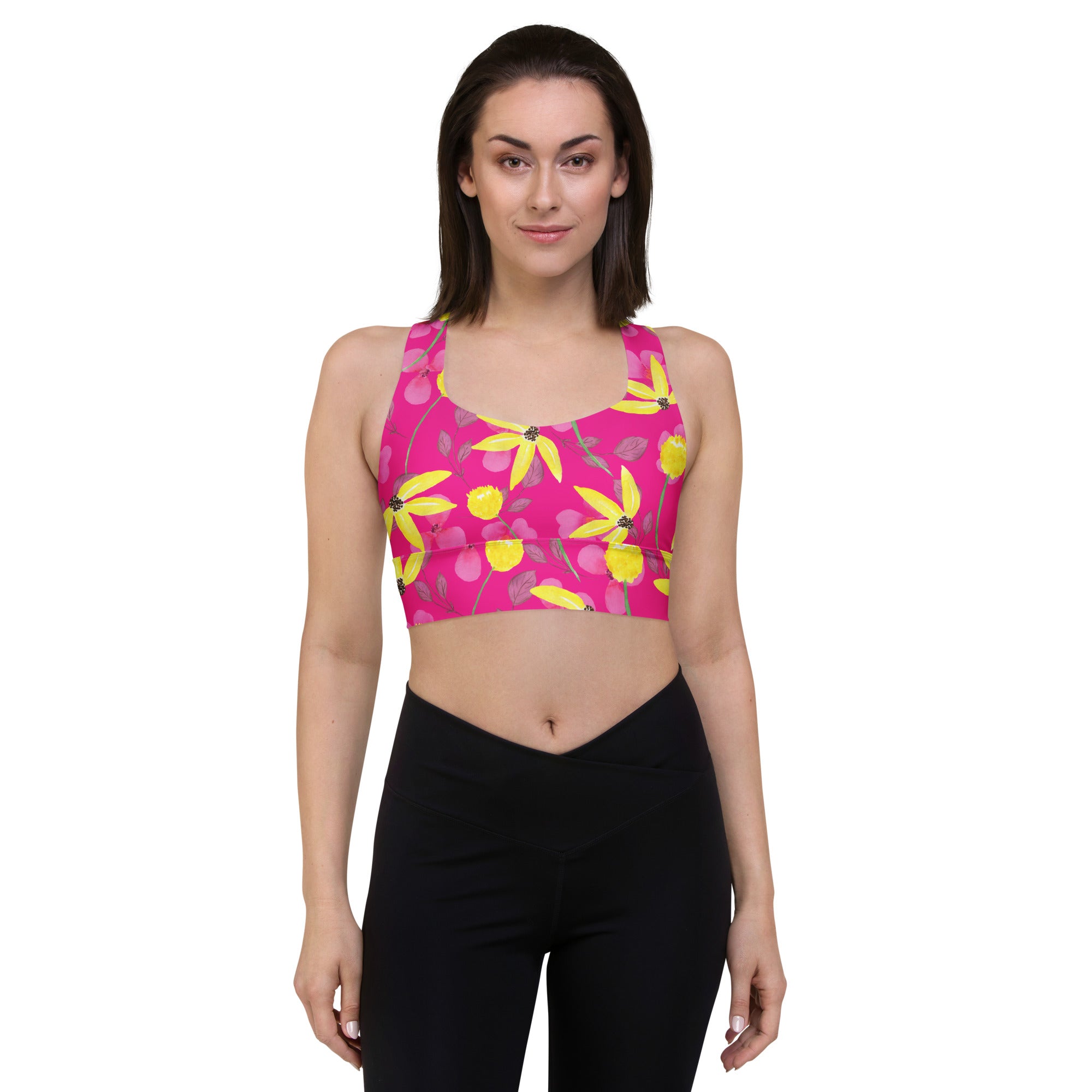 Longline sports bra Summer Flowers Red