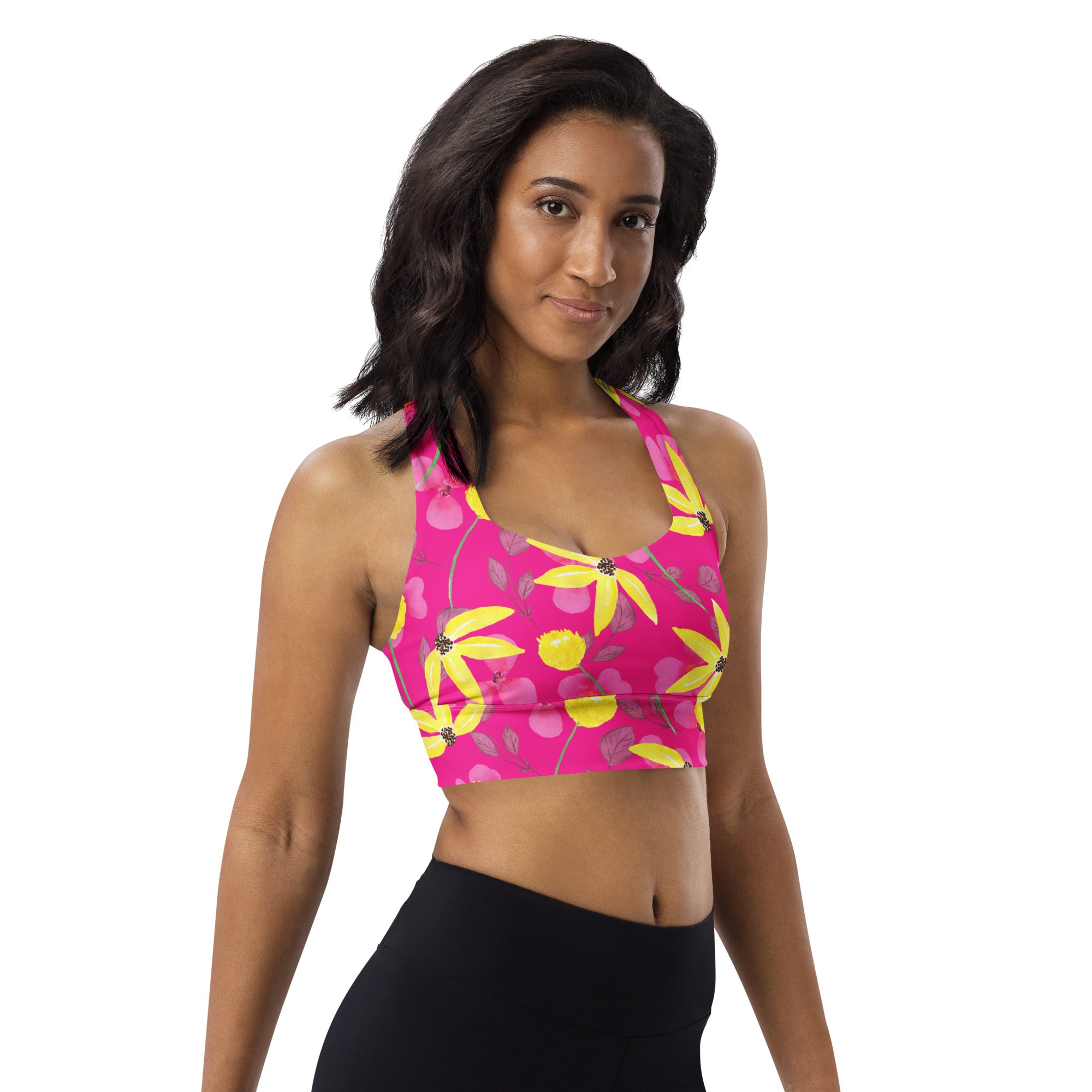 Longline sports bra Summer Flowers Red