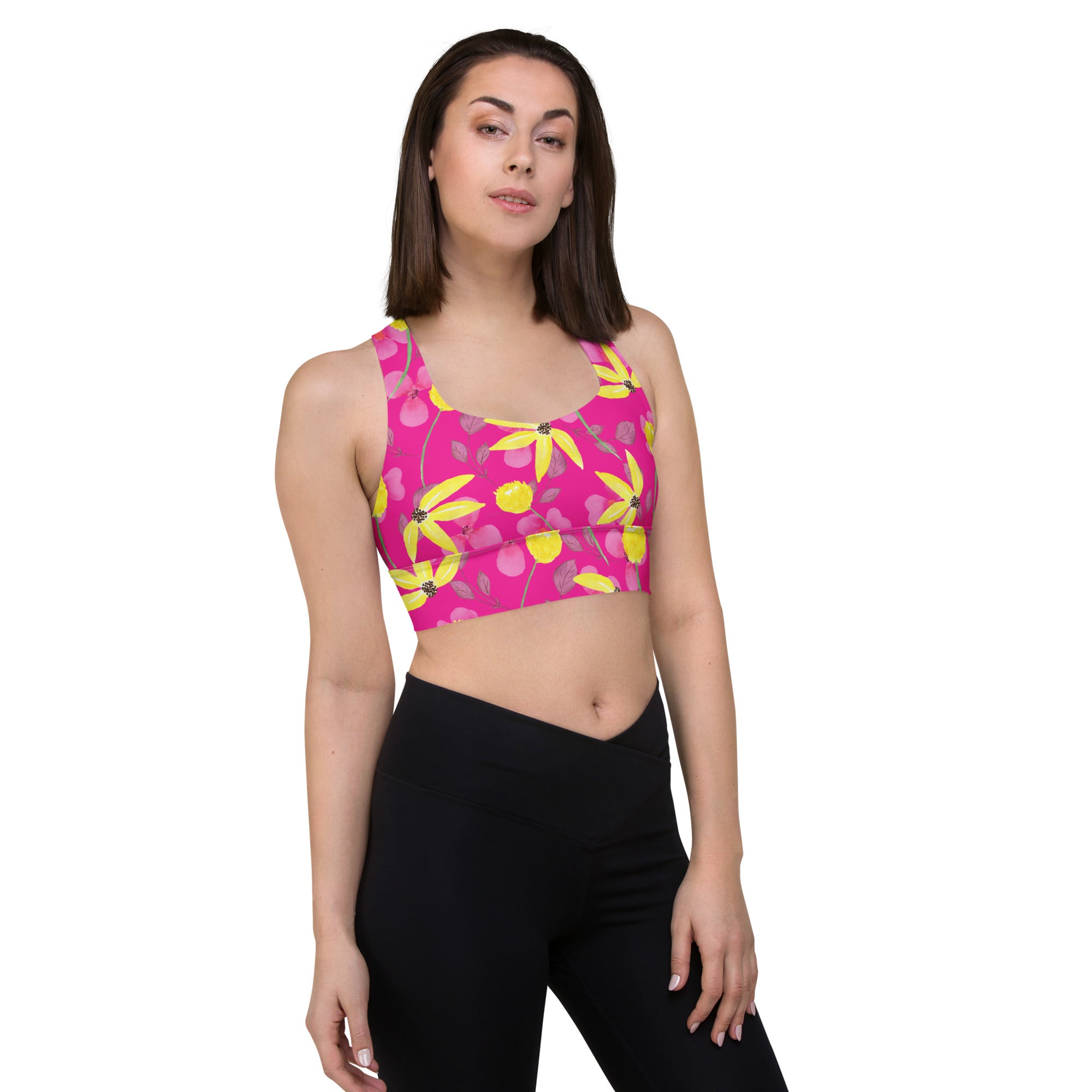 Longline sports bra Summer Flowers Red