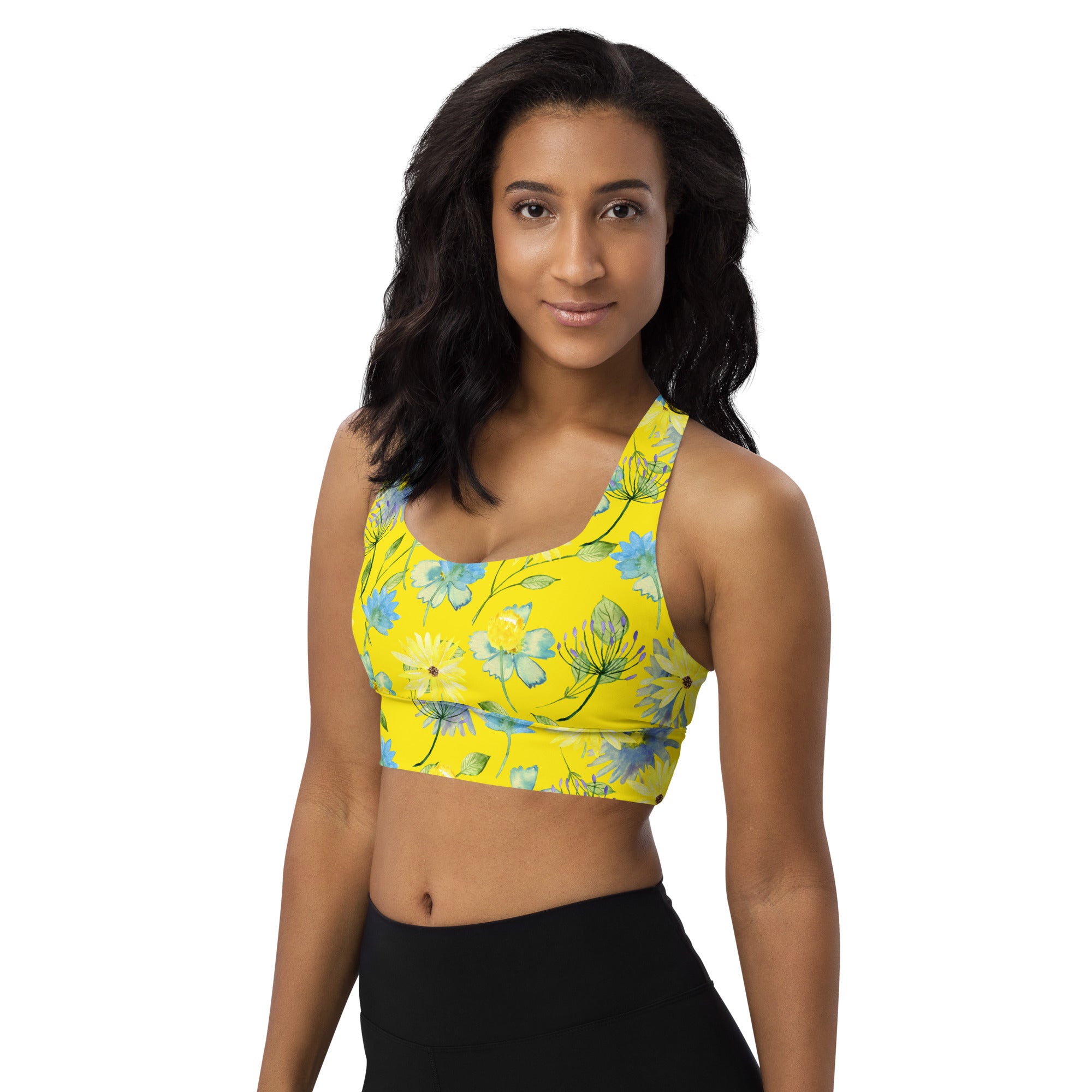 Longline sports bra Summer Flowers Yellow