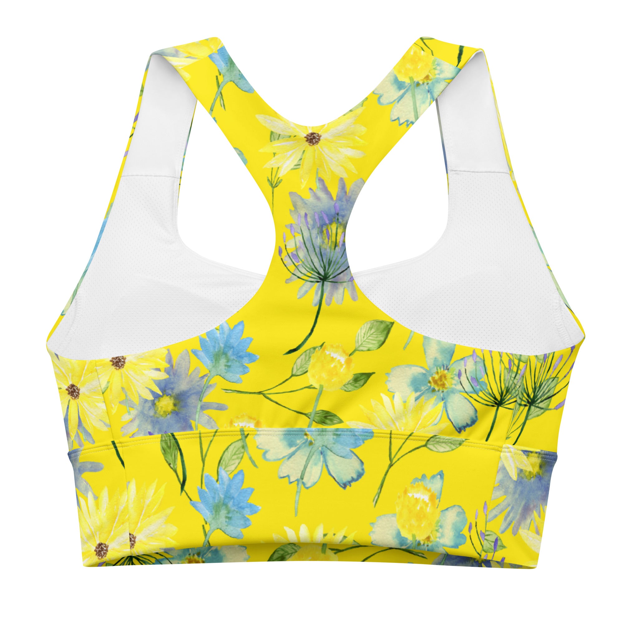 Longline sports bra Summer Flowers Yellow