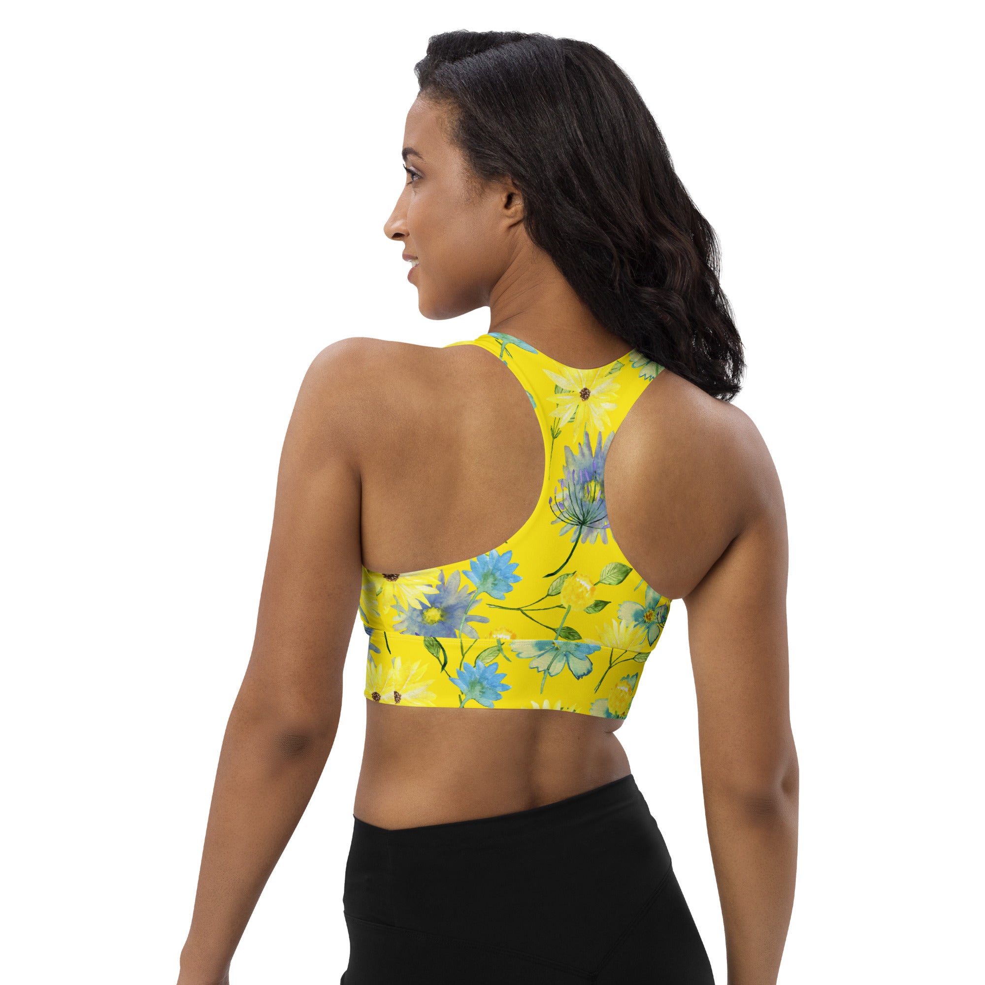 Longline sports bra Summer Flowers Yellow