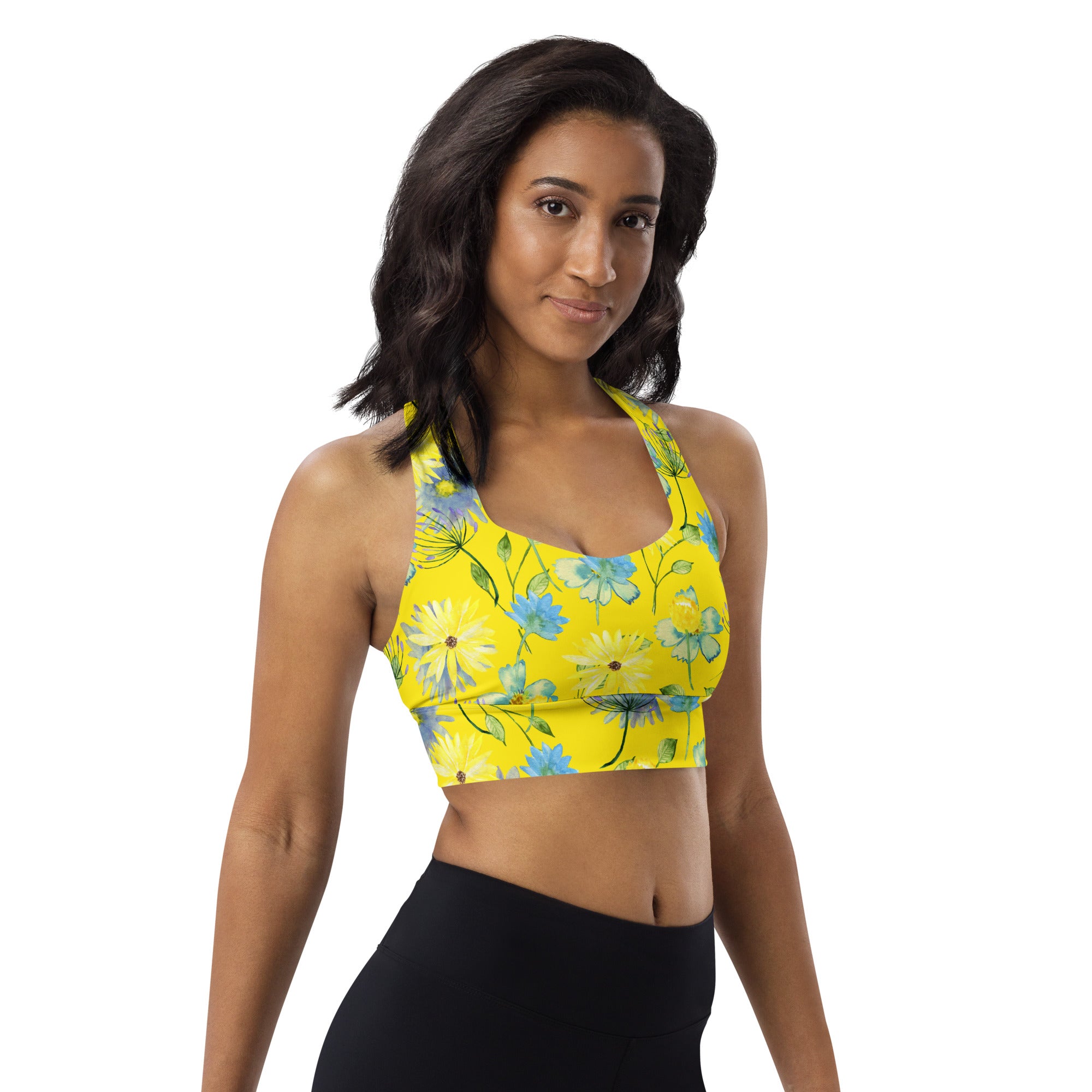 Longline sports bra Summer Flowers Yellow