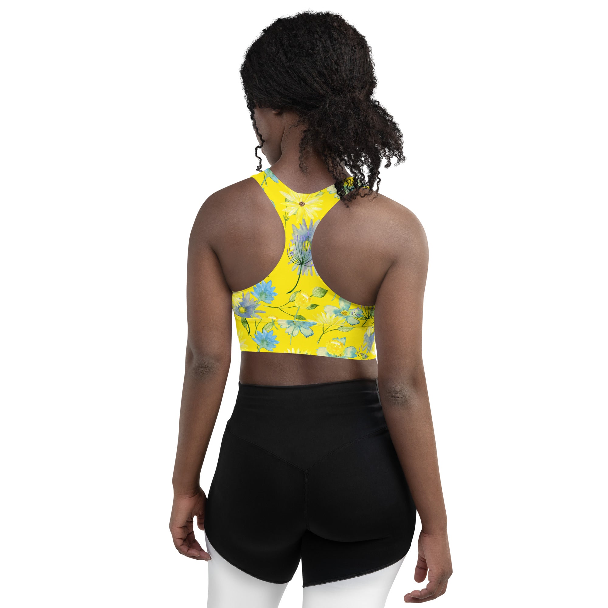 Longline sports bra Summer Flowers Yellow