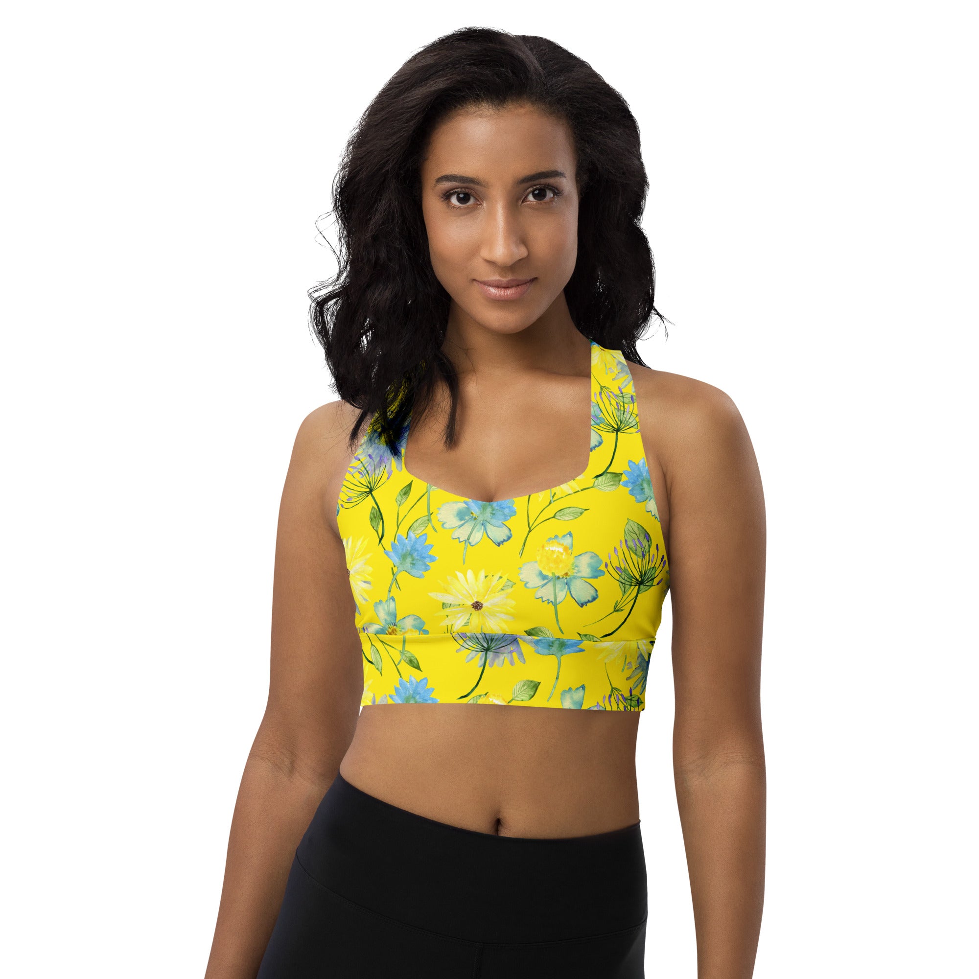 Longline sports bra Summer Flowers Yellow