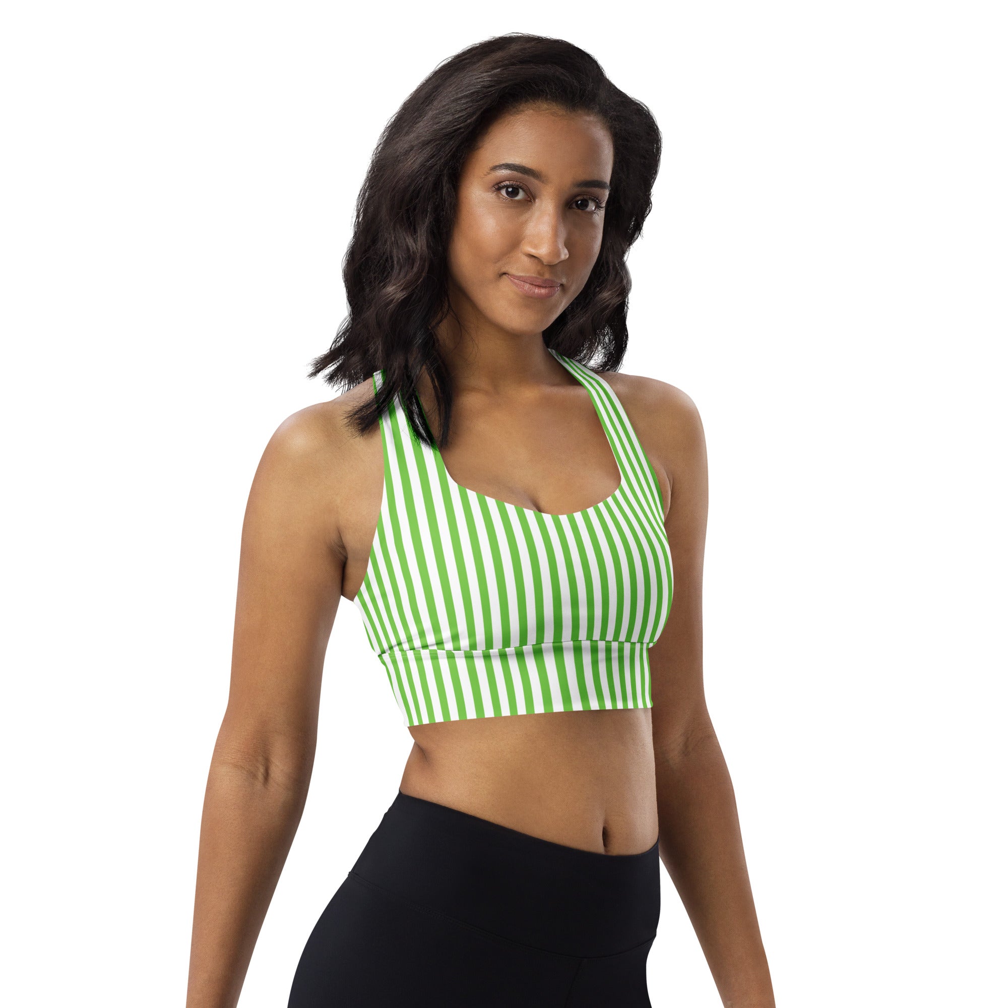 Longline sports bra White and Green Stripes