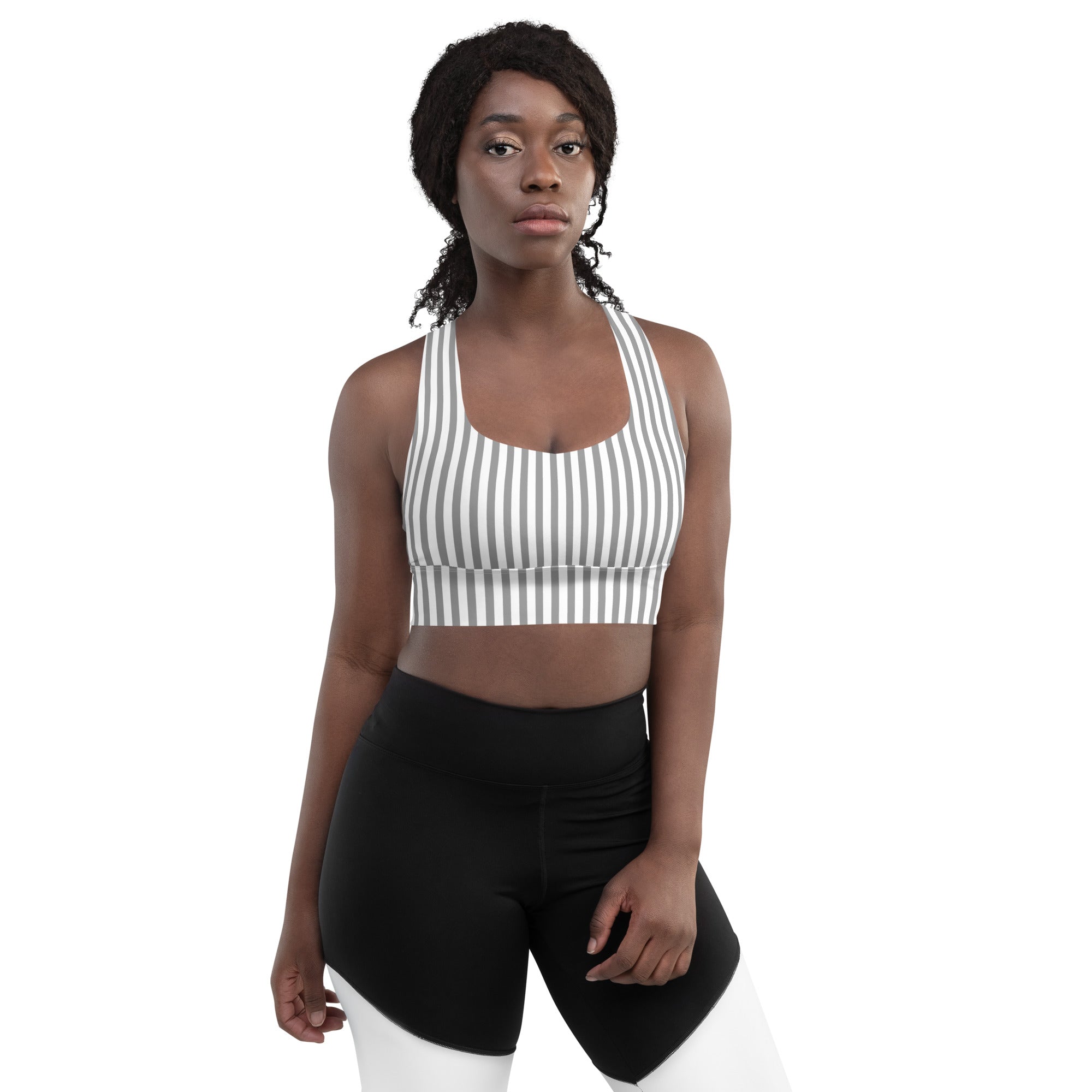 Longline sports bra White and Grey Stripes