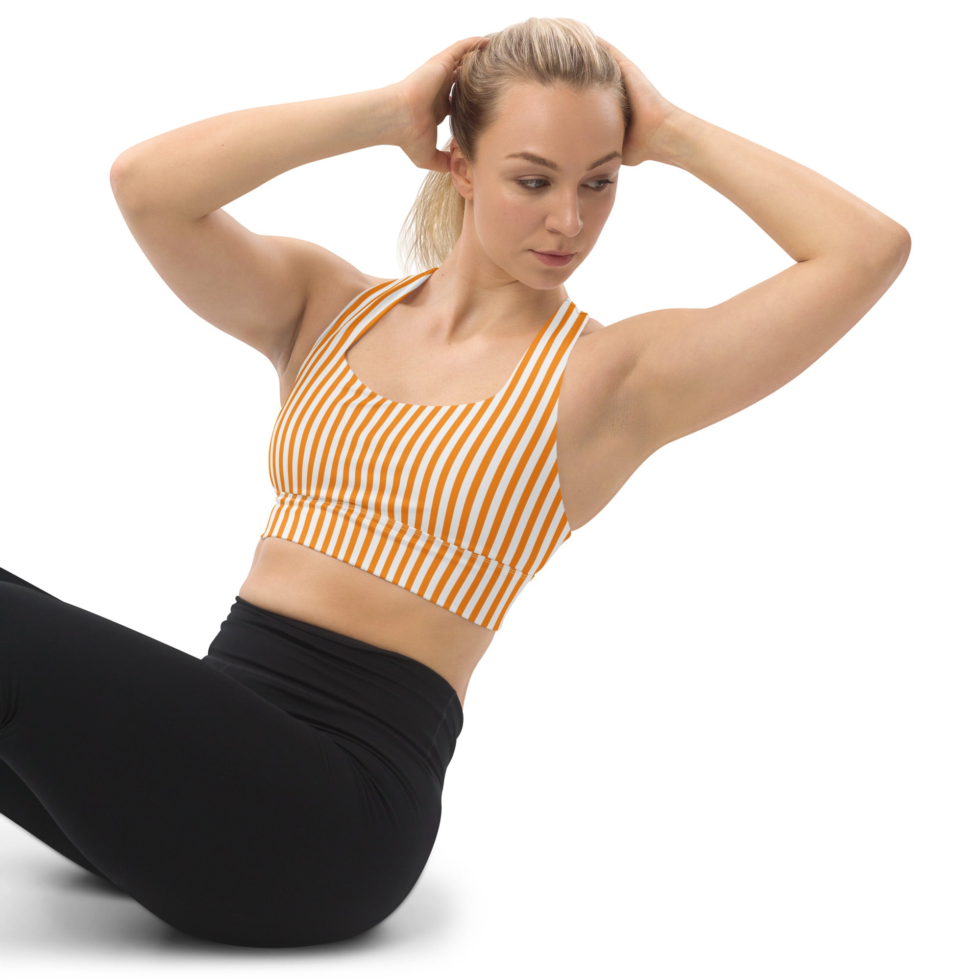Longline sports bra White and Orange Stripes