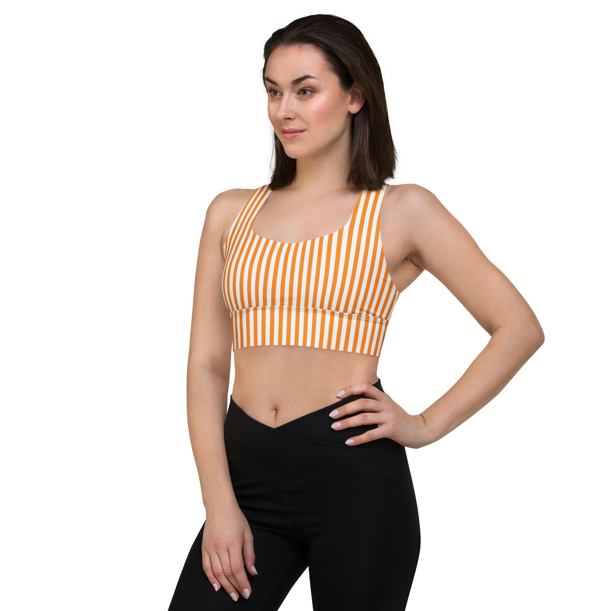 Longline sports bra White and Orange Stripes