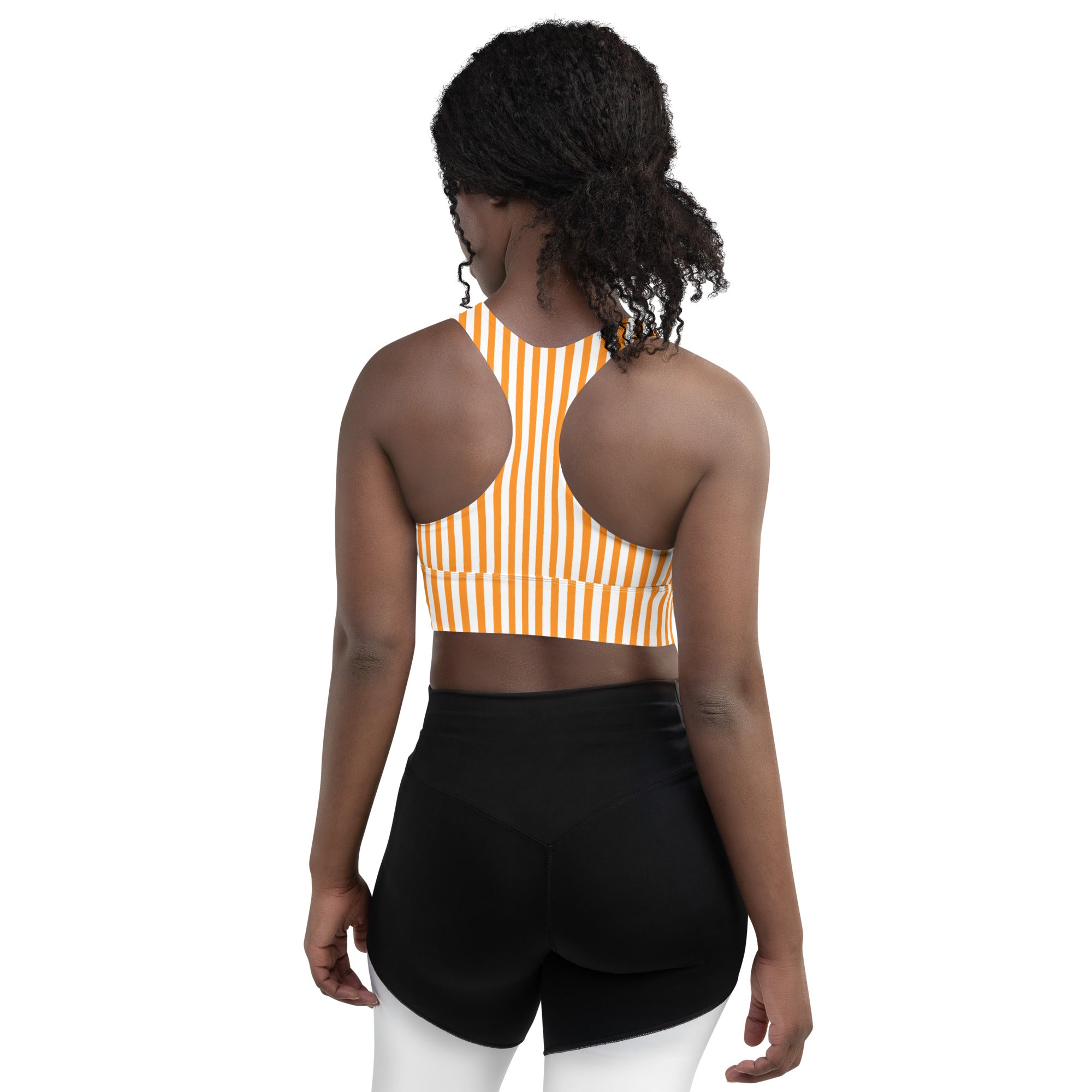Longline sports bra White and Orange Stripes