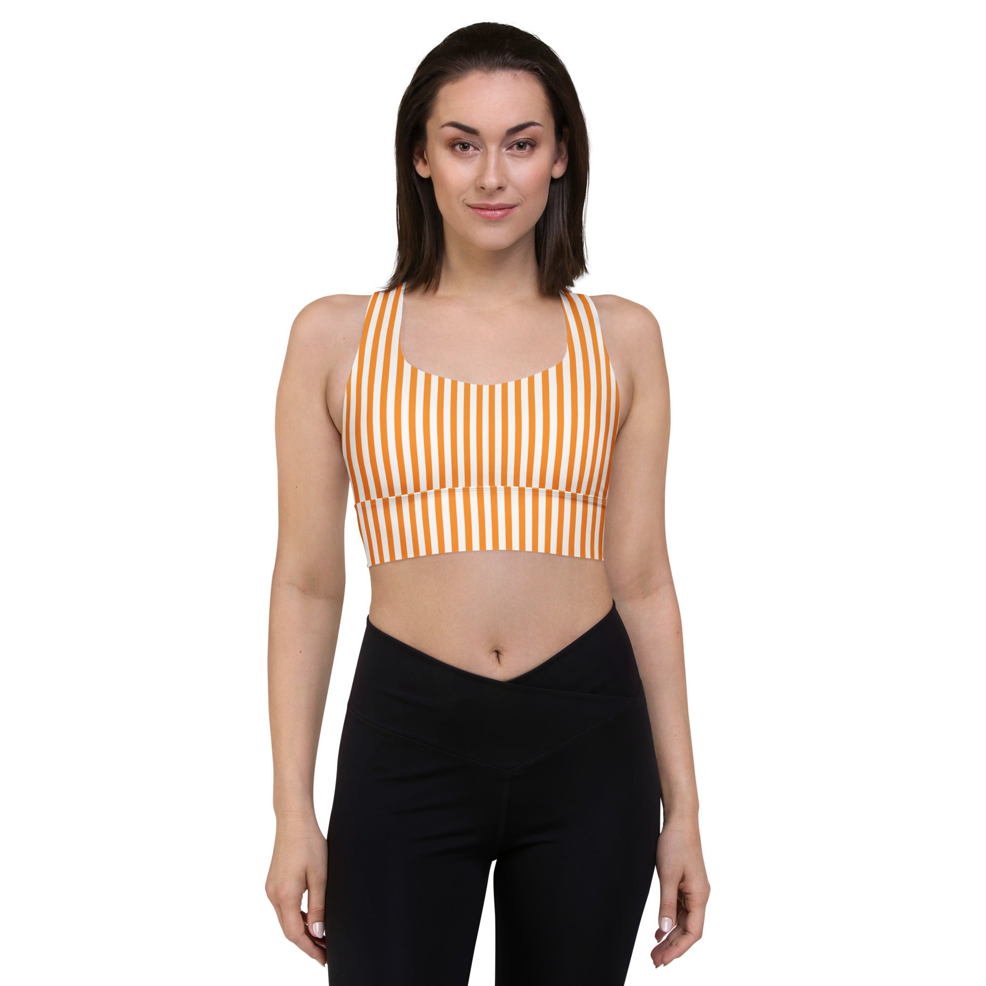 Longline sports bra White and Orange Stripes