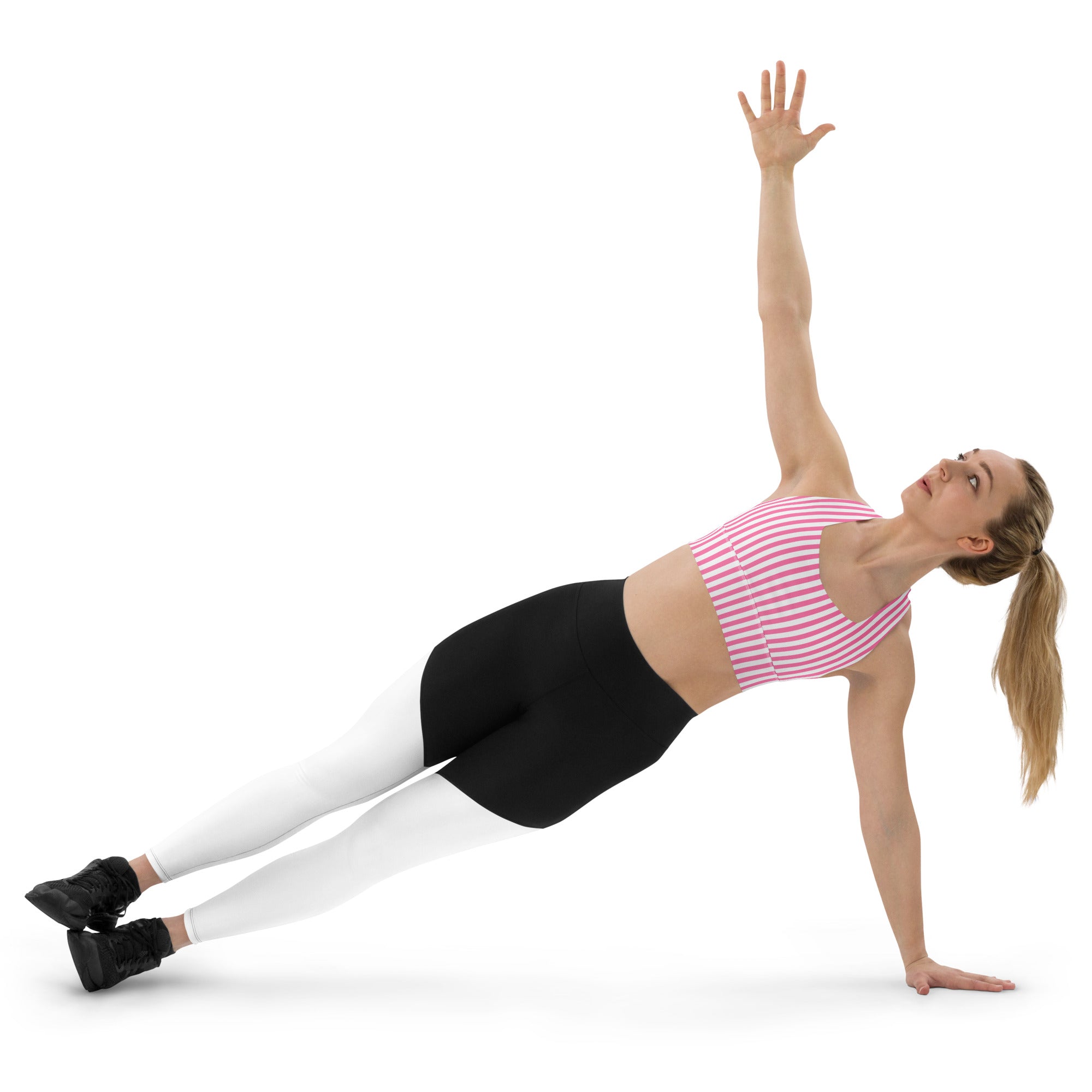 Longline sports bra White and Pink Stripes