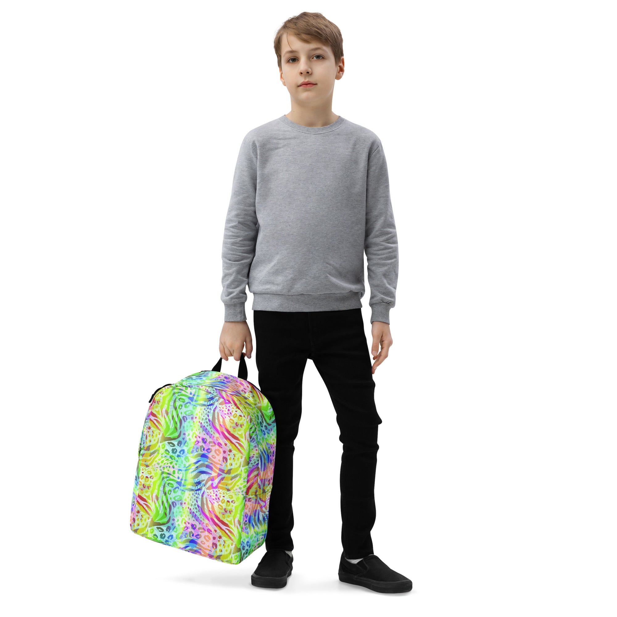 Minimalist Backpack Animal print summer Green,Blue with Yellow