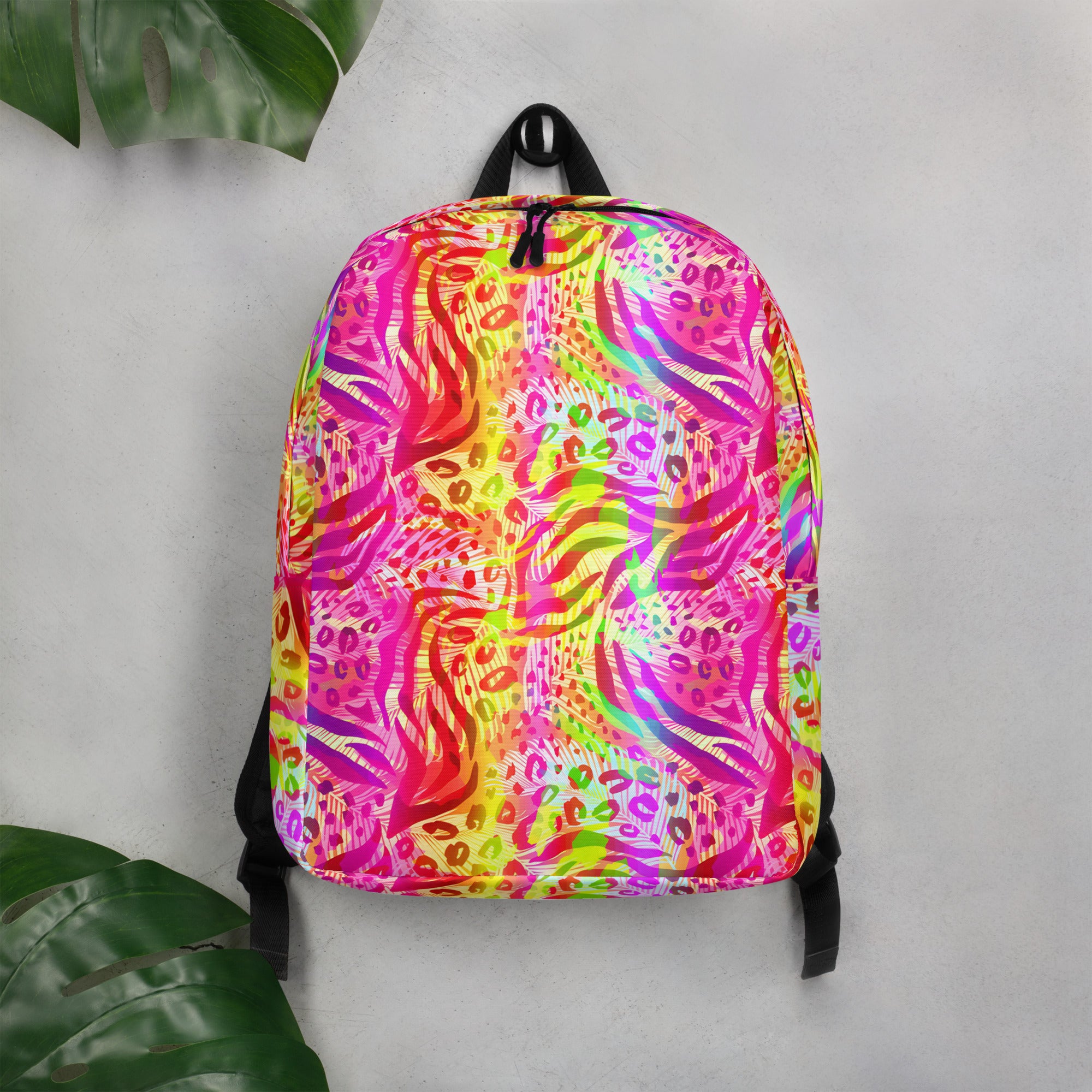 Minimalist Backpack Animal print summer Yellow,Red with Pink