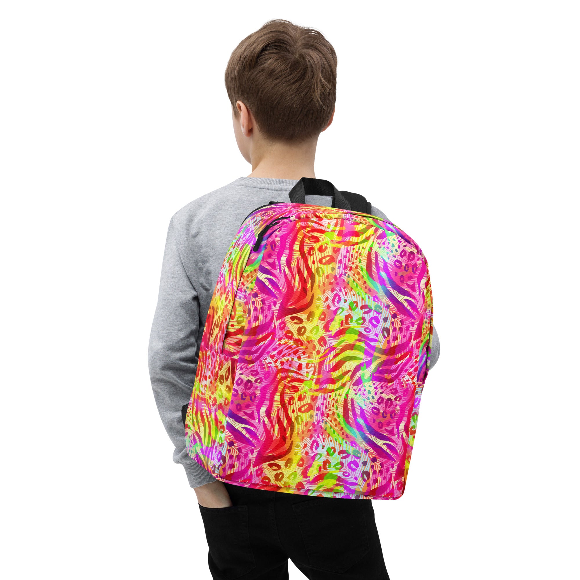 Minimalist Backpack Animal print summer Yellow,Red with Pink