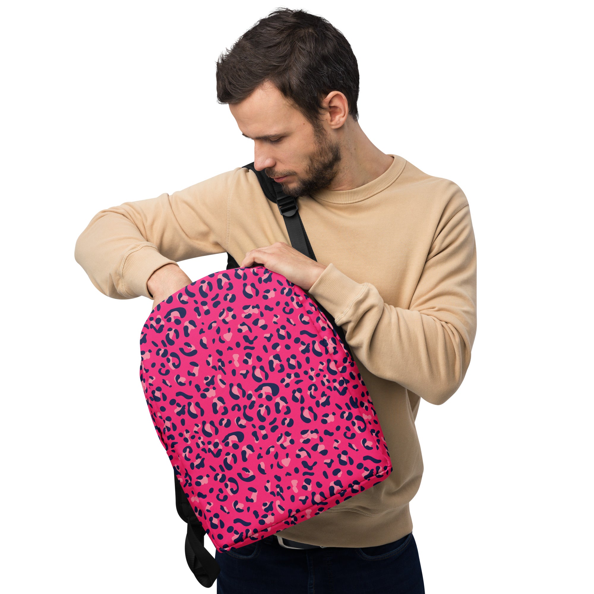 Minimalist Backpack Leopard Print Dark Pink