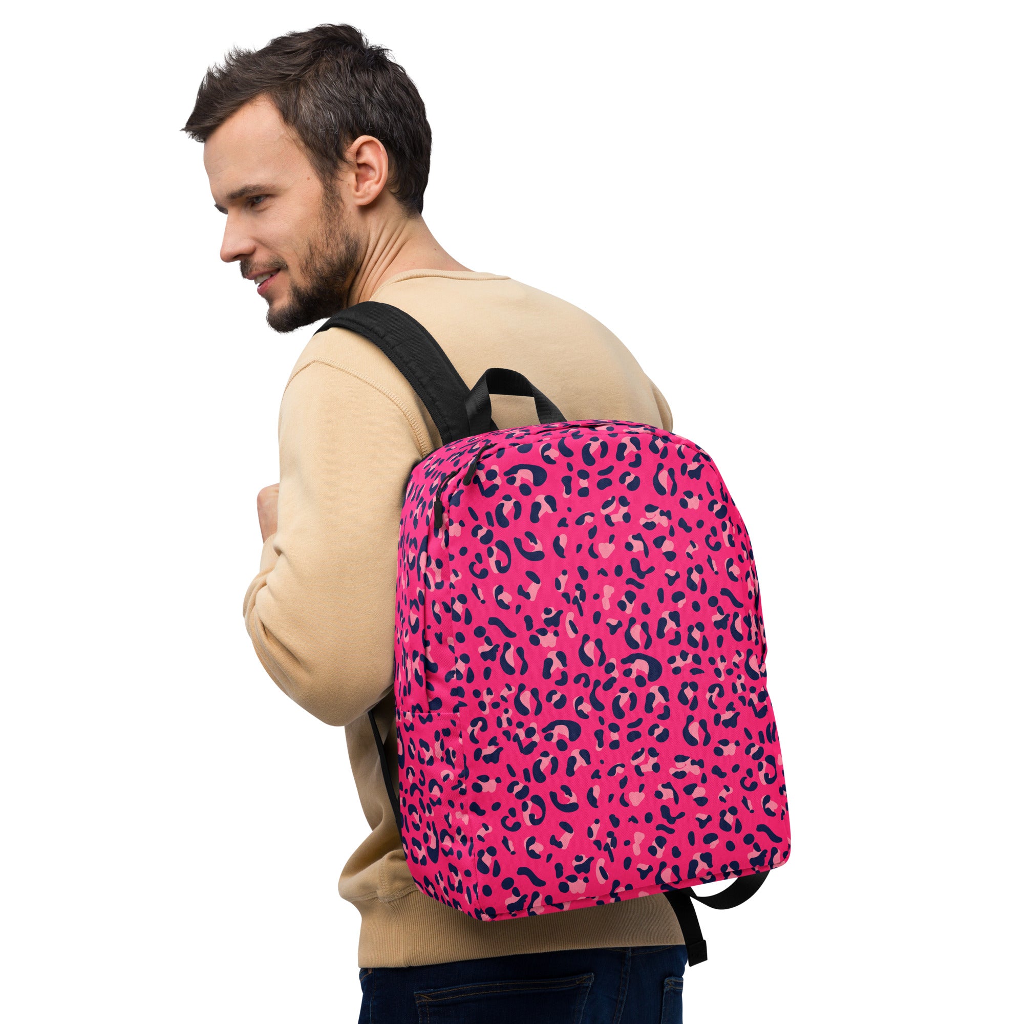 Minimalist Backpack Leopard Print Dark Pink