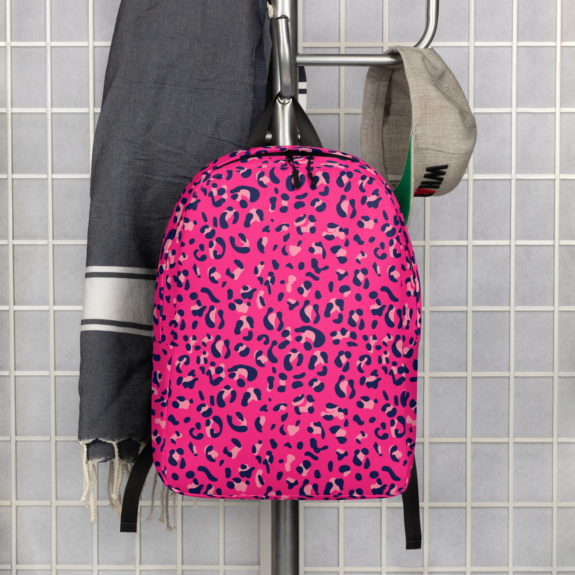 Minimalist Backpack Leopard Print Dark Pink