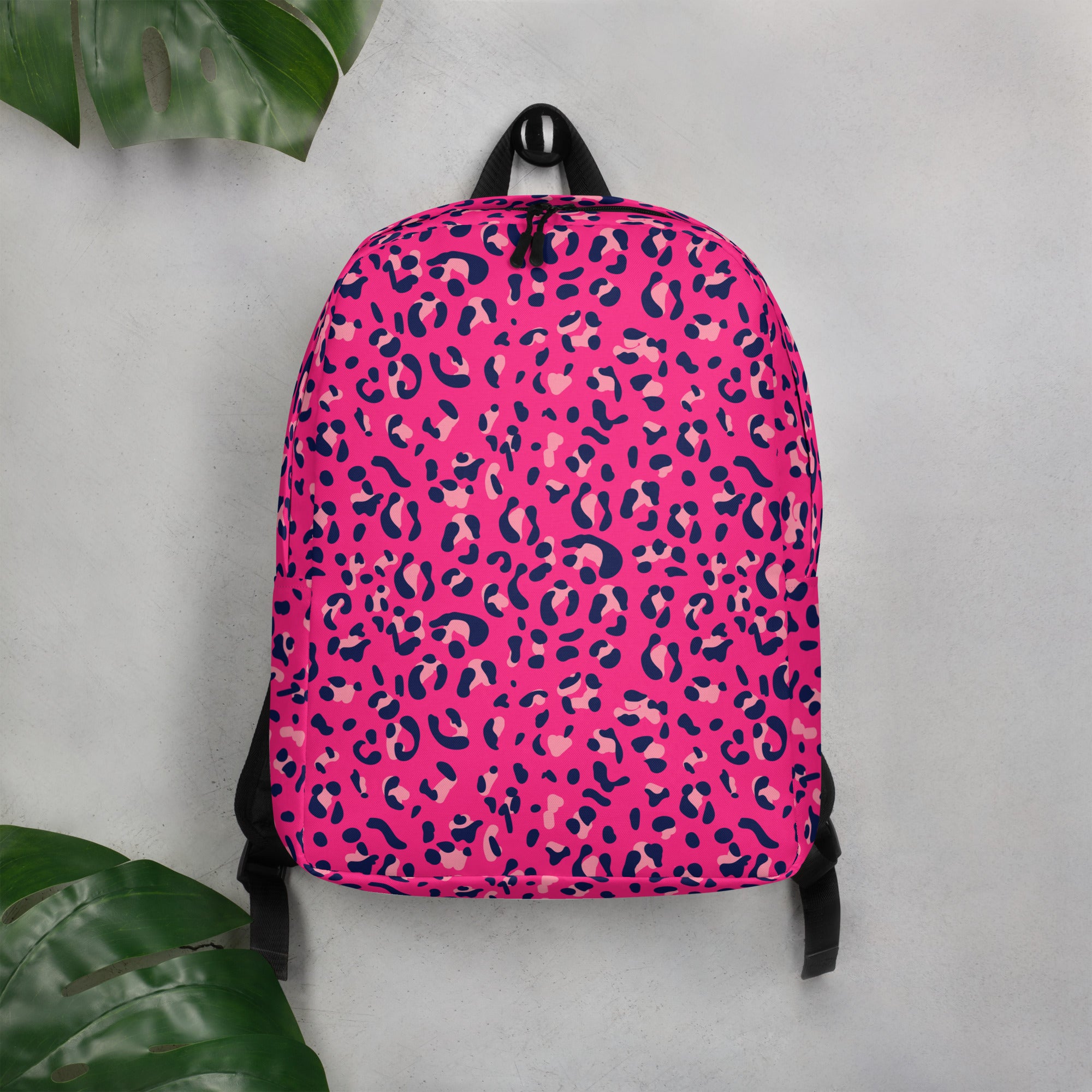 Minimalist Backpack Leopard Print Dark Pink