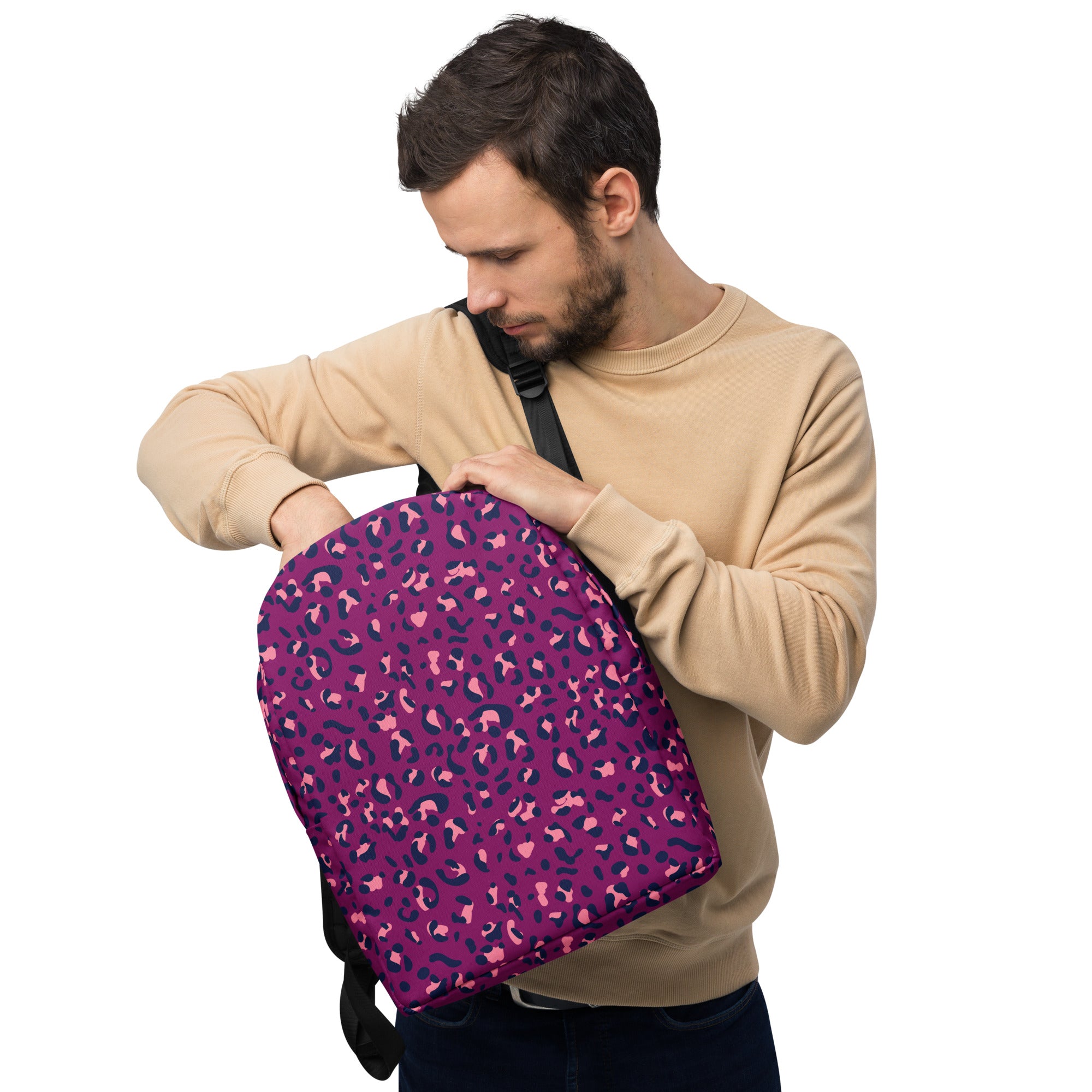 Minimalist Backpack Leopard Print Purple
