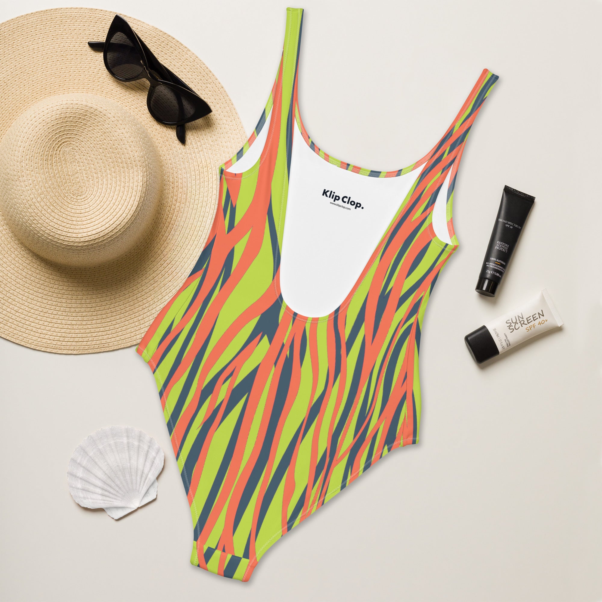 One Piece Swimsuit Funky Zebra Orange