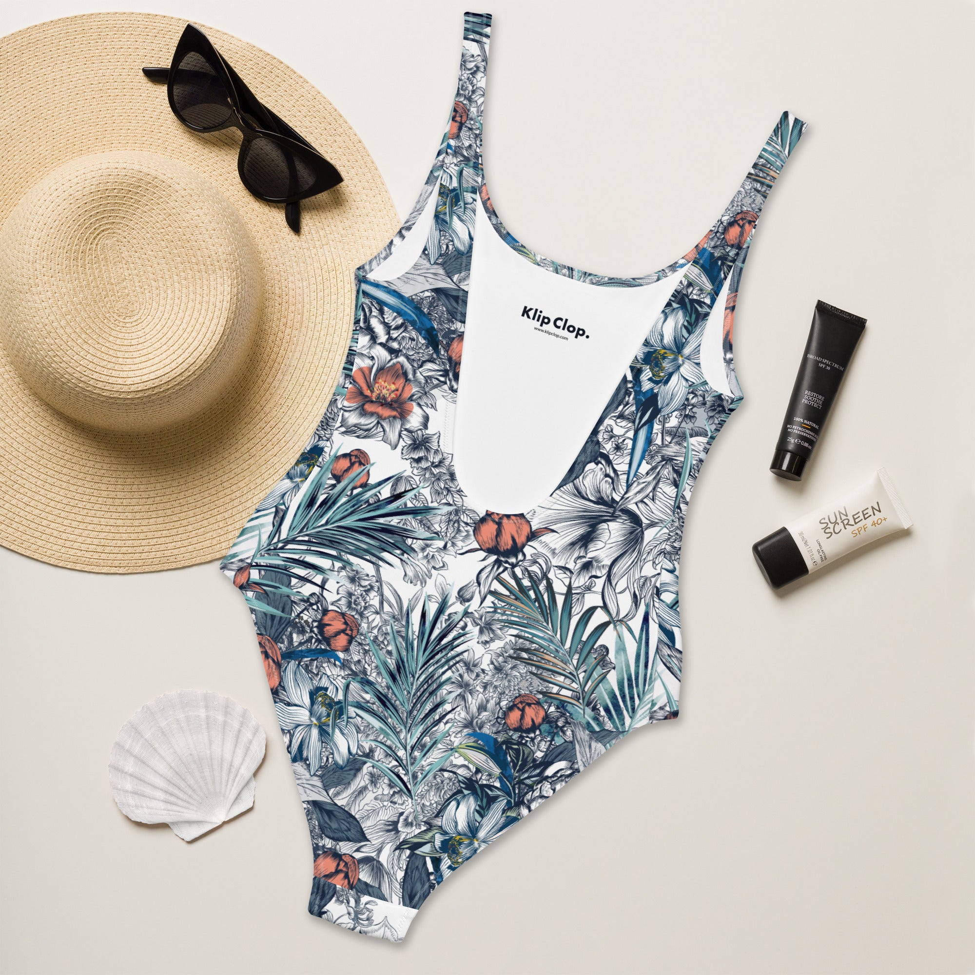 One Piece Swimsuit Palm leafs