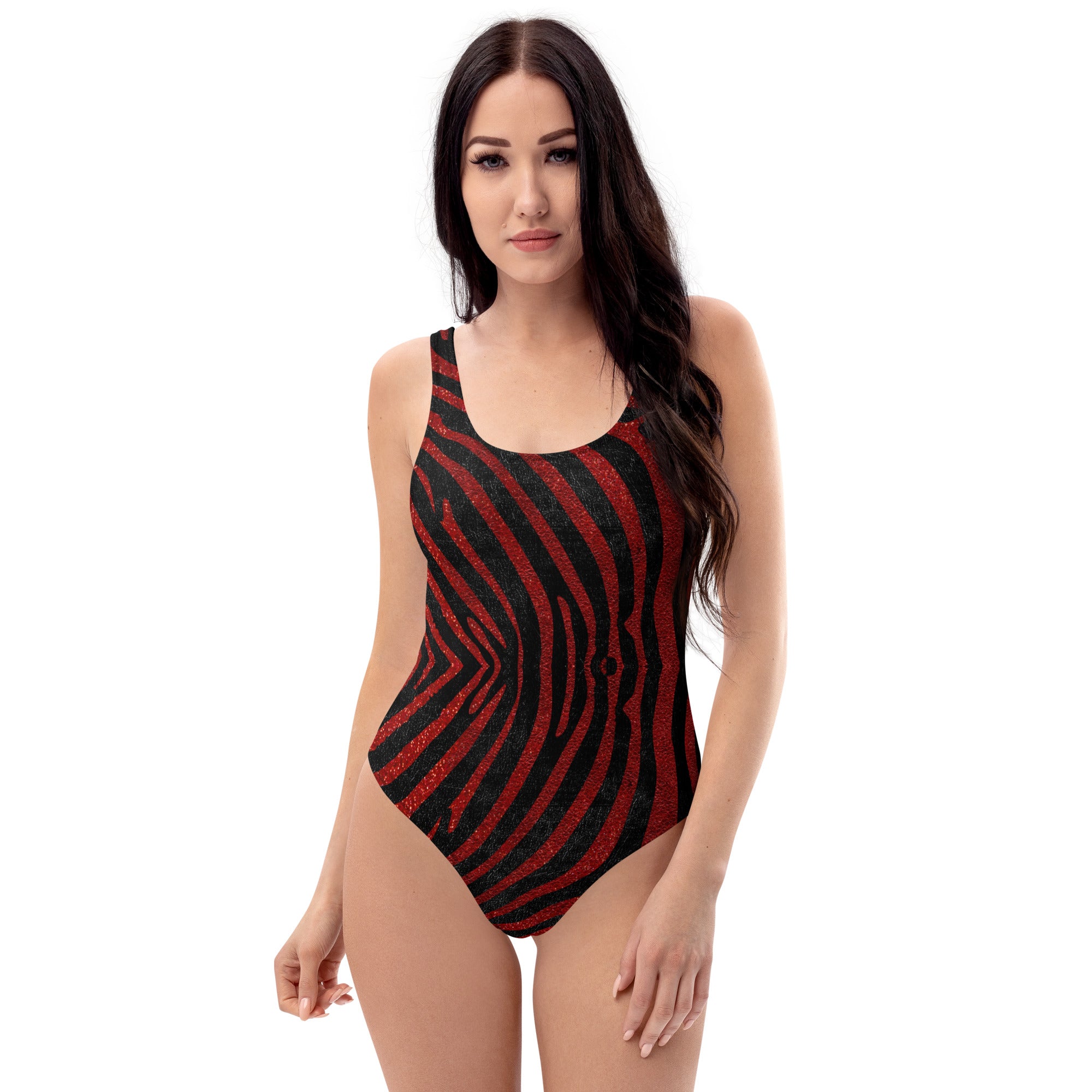 One Piece Swimsuit Safari zebra red and black