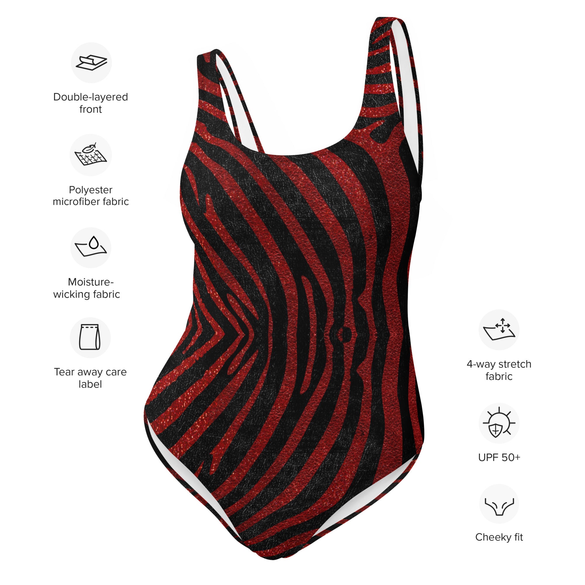 One Piece Swimsuit Safari zebra red and black
