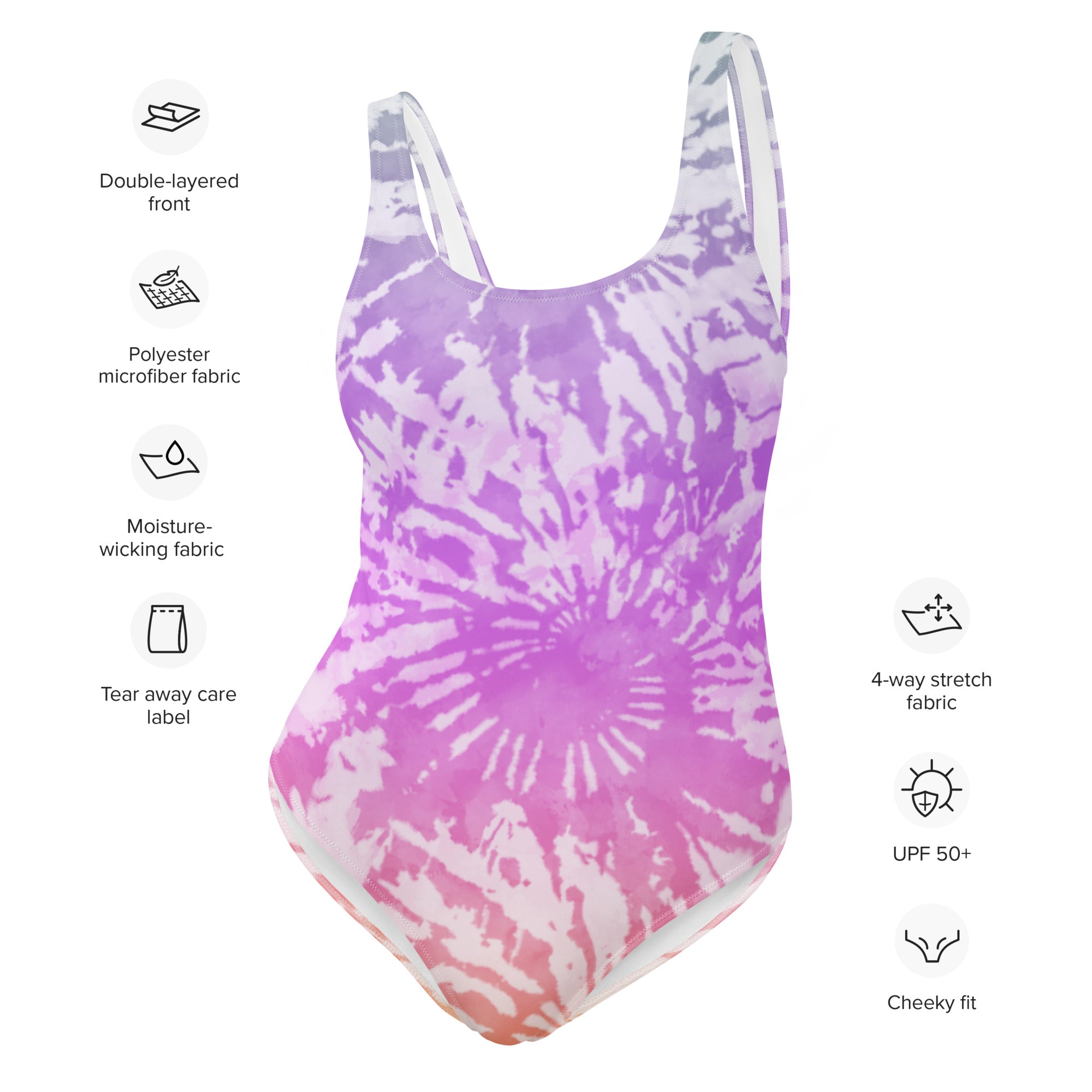 One Piece Swimsuit Tie Dye Purple Spirals