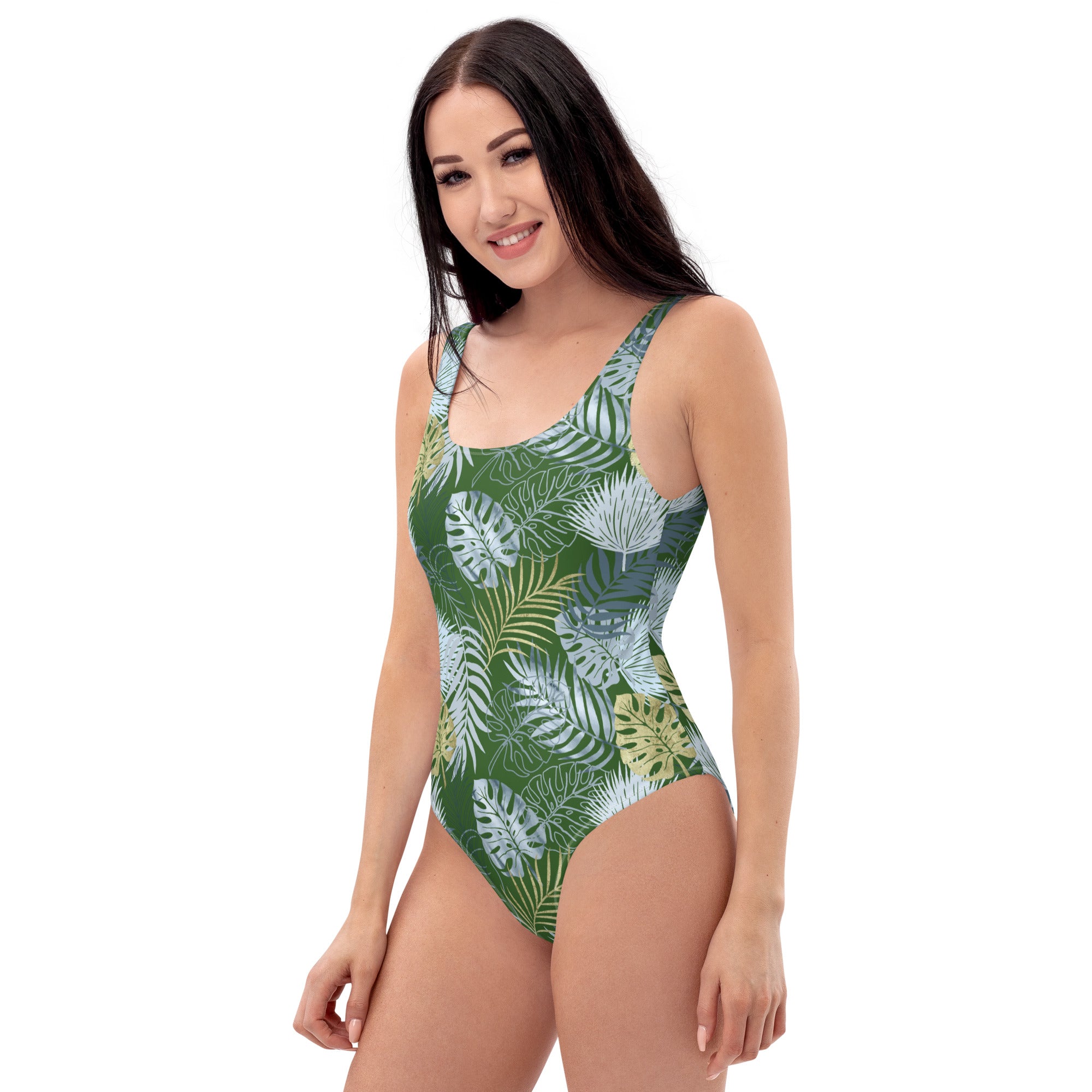 One Piece Swimsuit Tropical Green