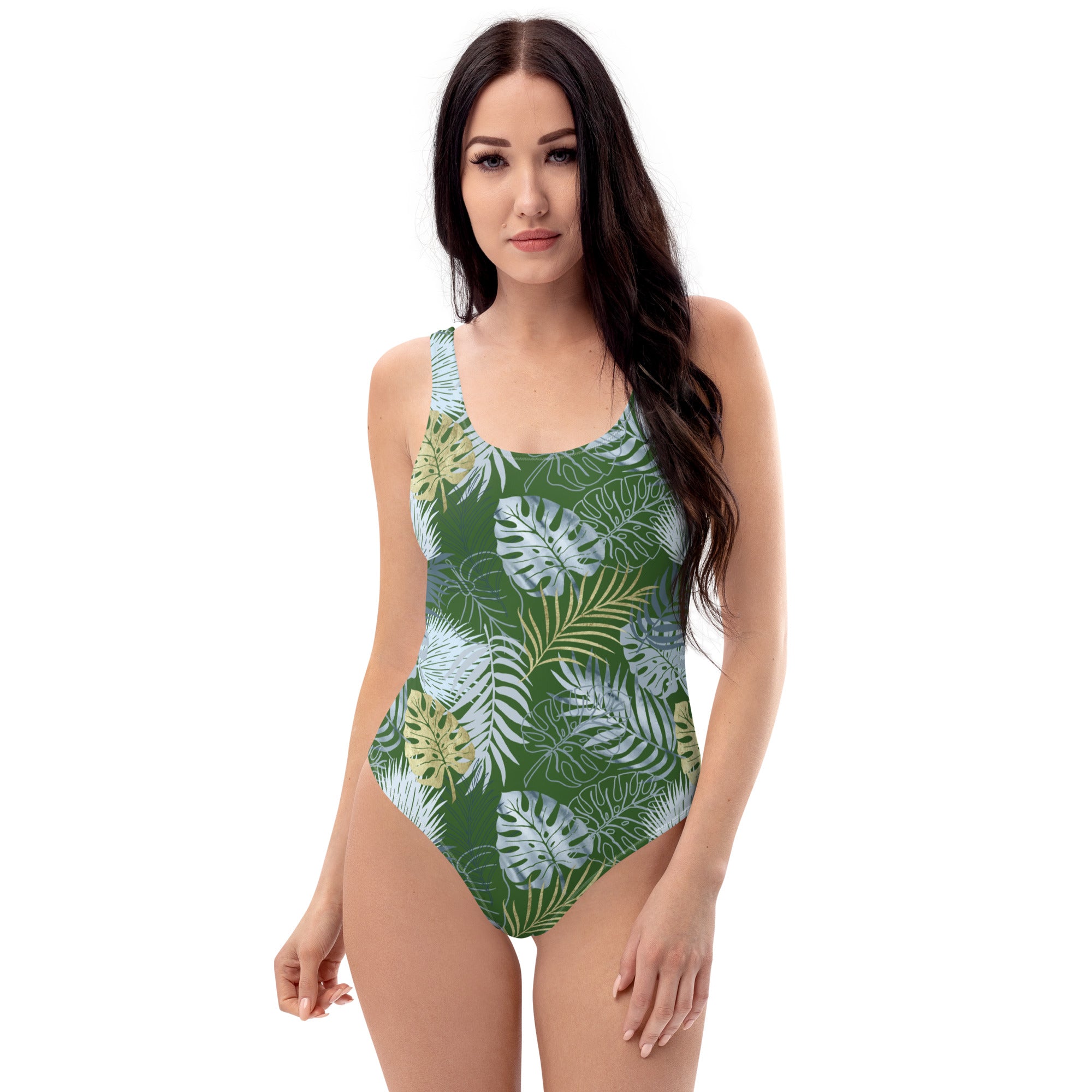 One Piece Swimsuit Tropical Green