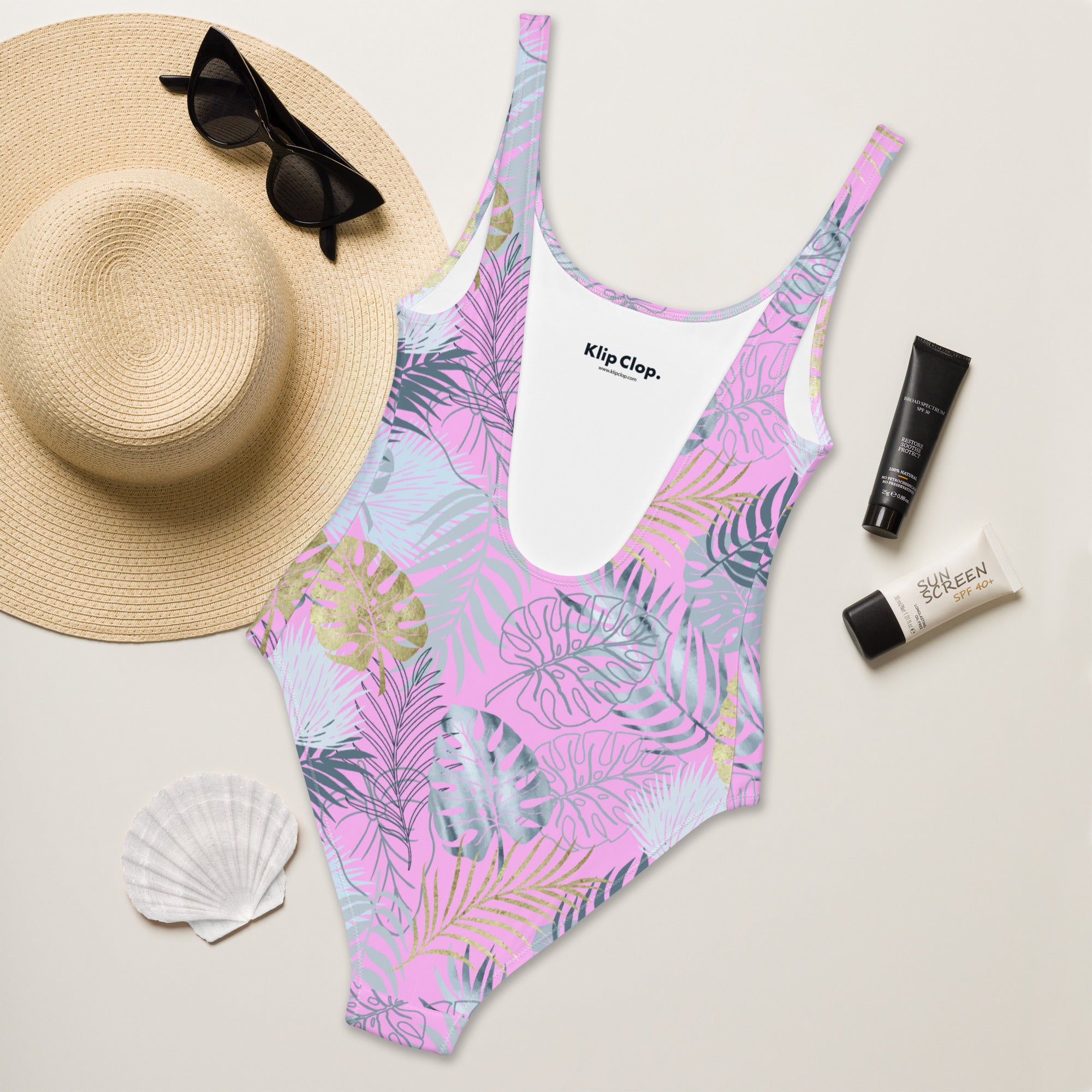 One Piece Swimsuit Tropical Pink