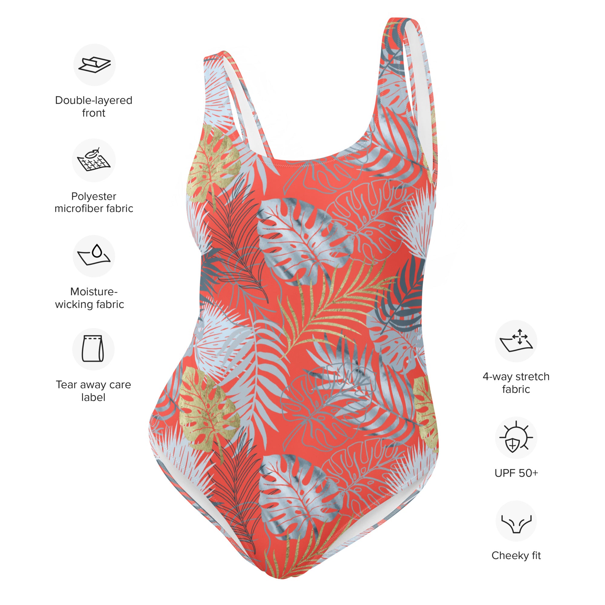 One Piece Swimsuit Tropical Red