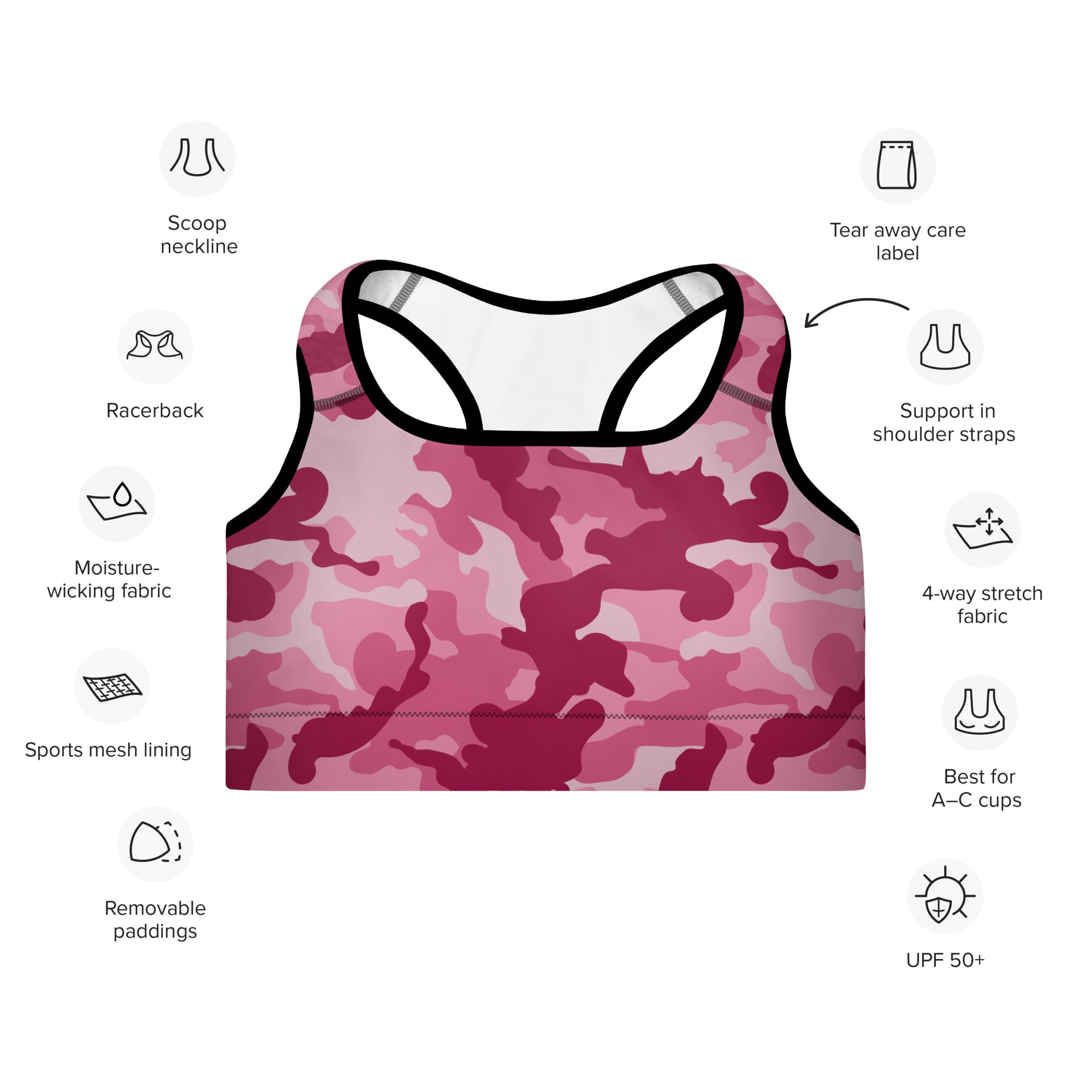 Padded Sports Bra Camo Dark Pink