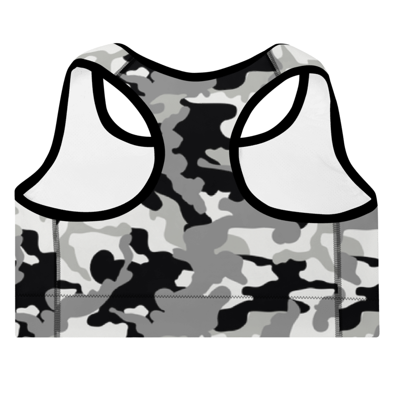 Padded Sports Bra Camo grey and black