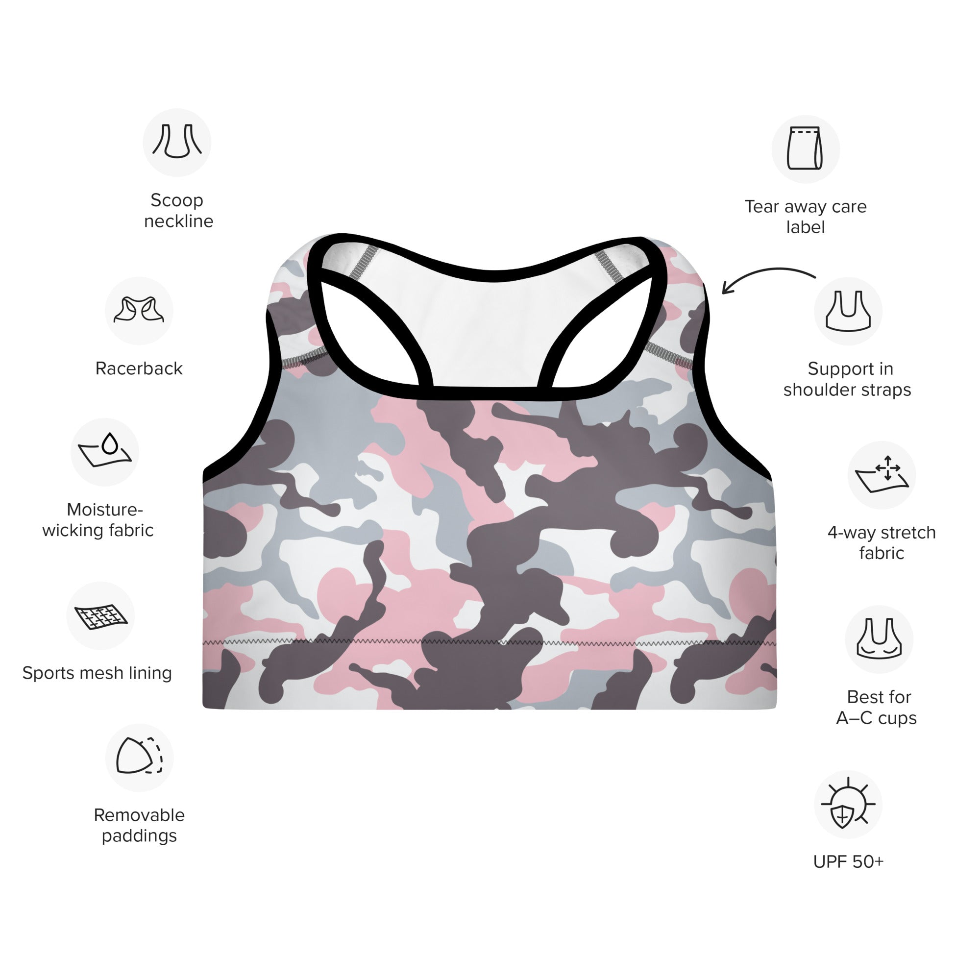 Padded Sports Bra Camo Pink