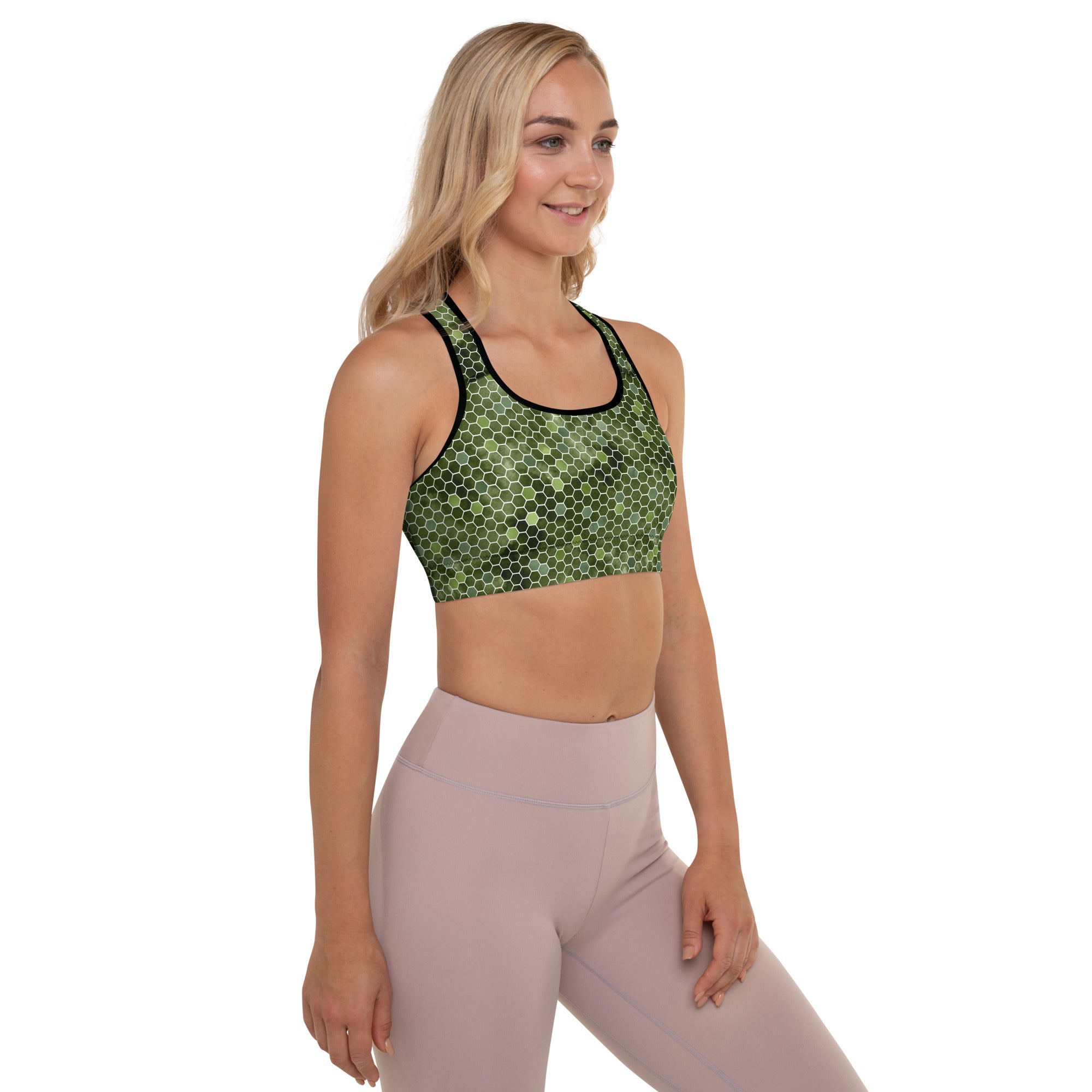 Padded Sports Bra Honeycomb Green