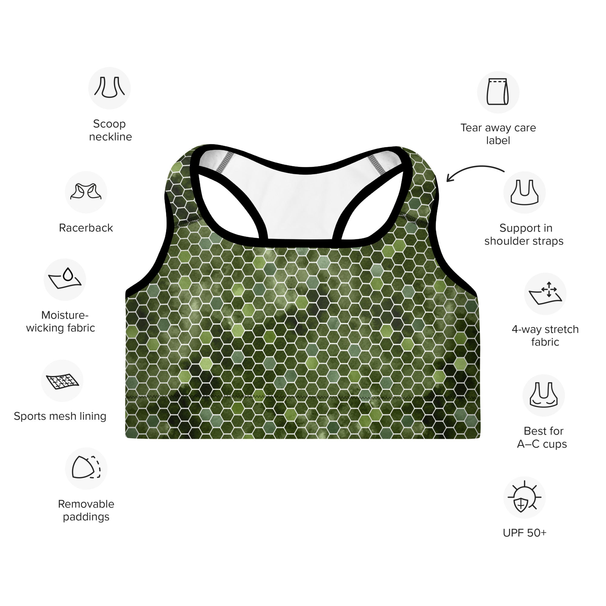 Padded Sports Bra Honeycomb Green