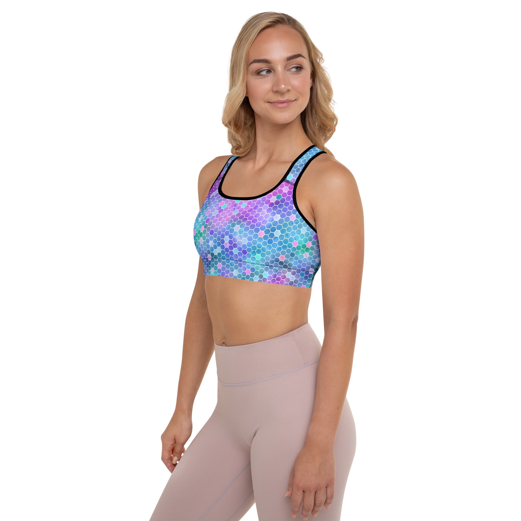 Padded Sports Bra Honeycomb Pink and Purple