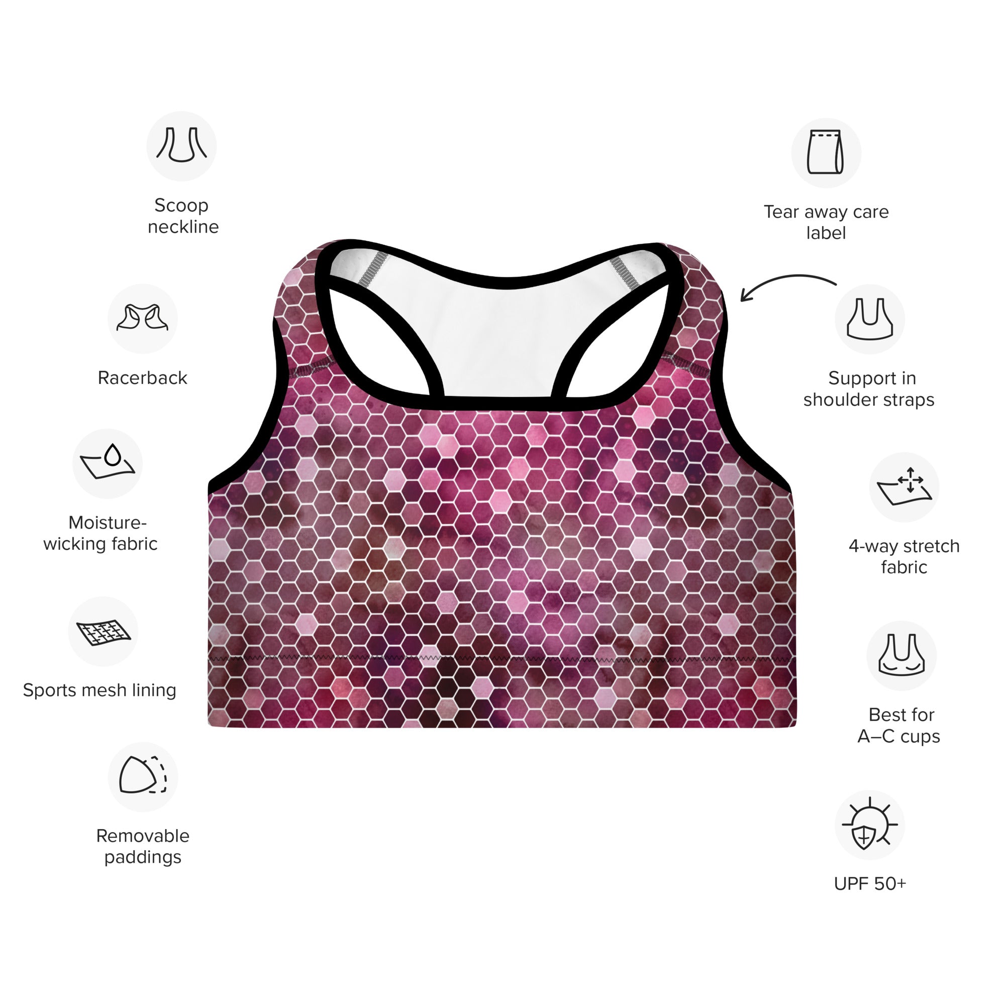 Padded Sports Bra Honeycomb Red