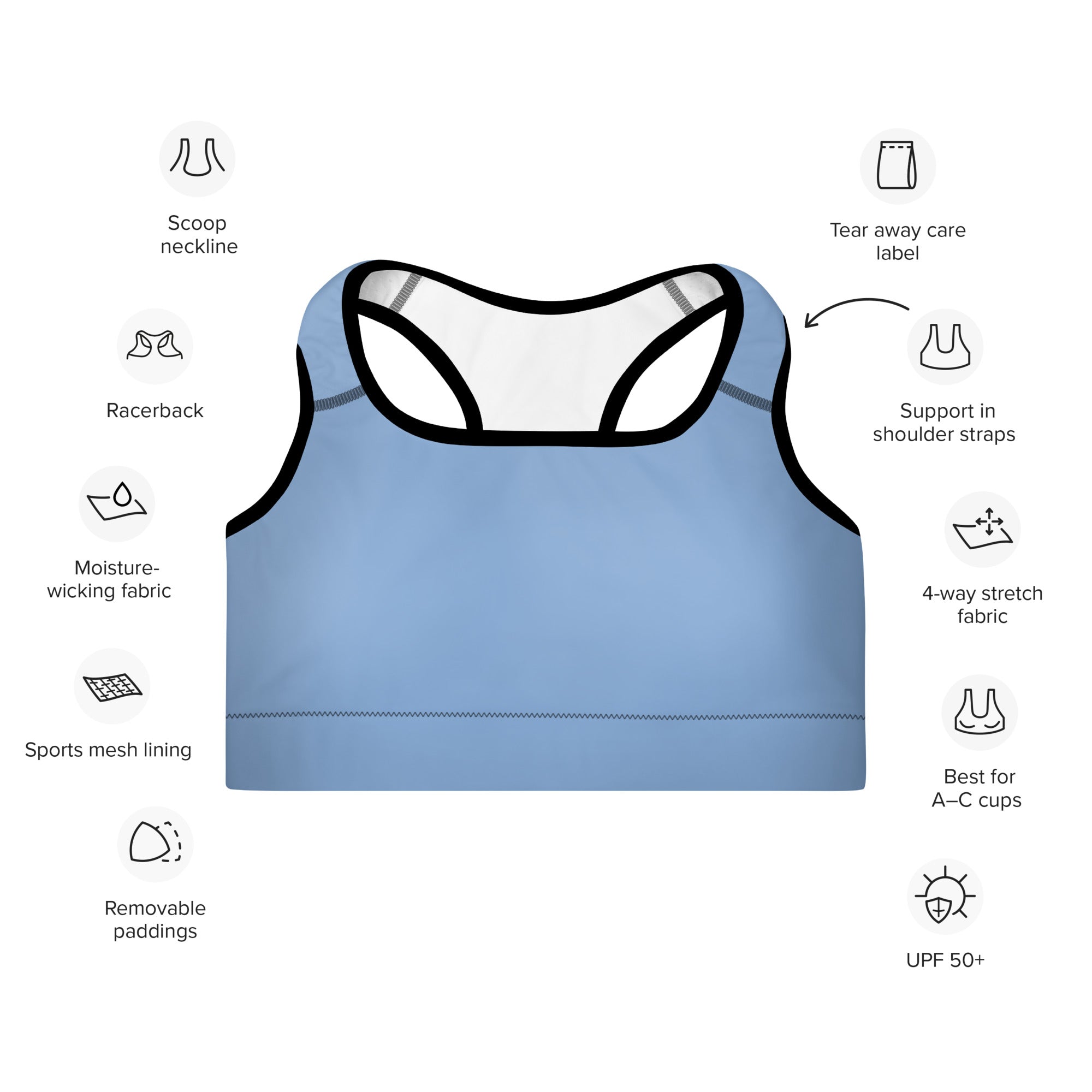 Padded Sports Bra Light Blue