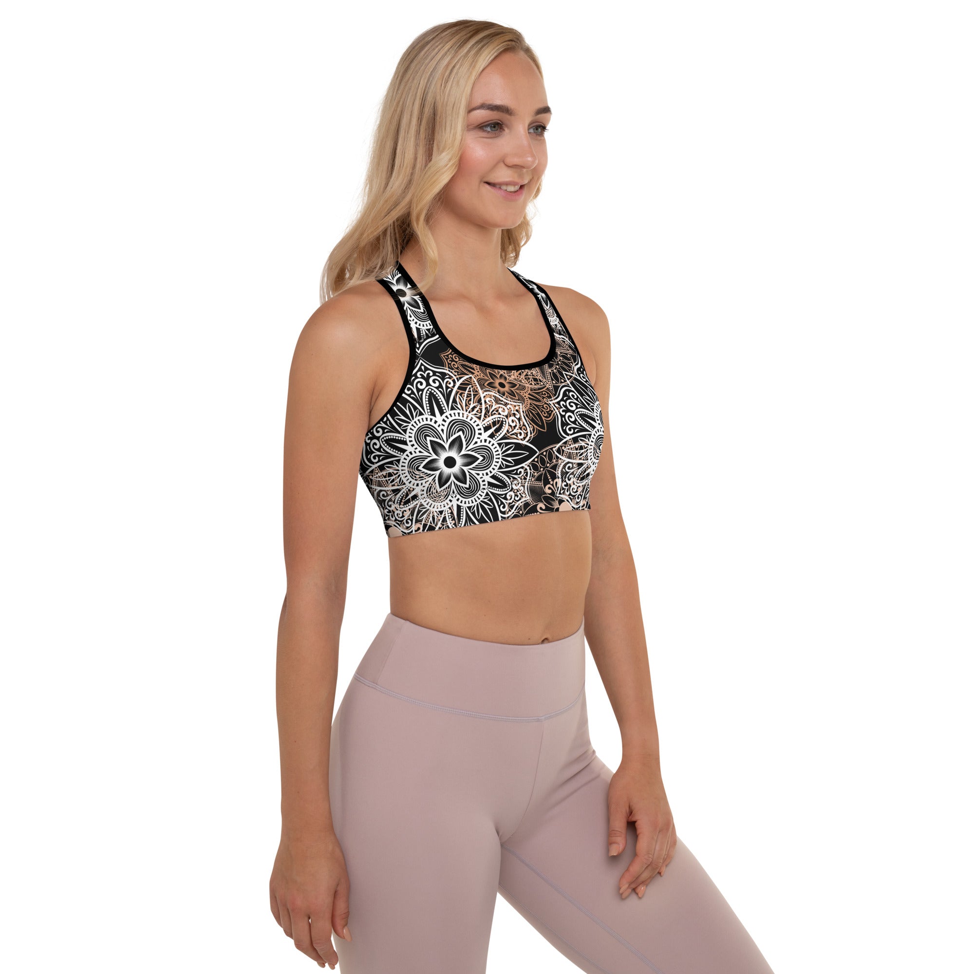 Padded Sports Bra Mandala Brown and Black